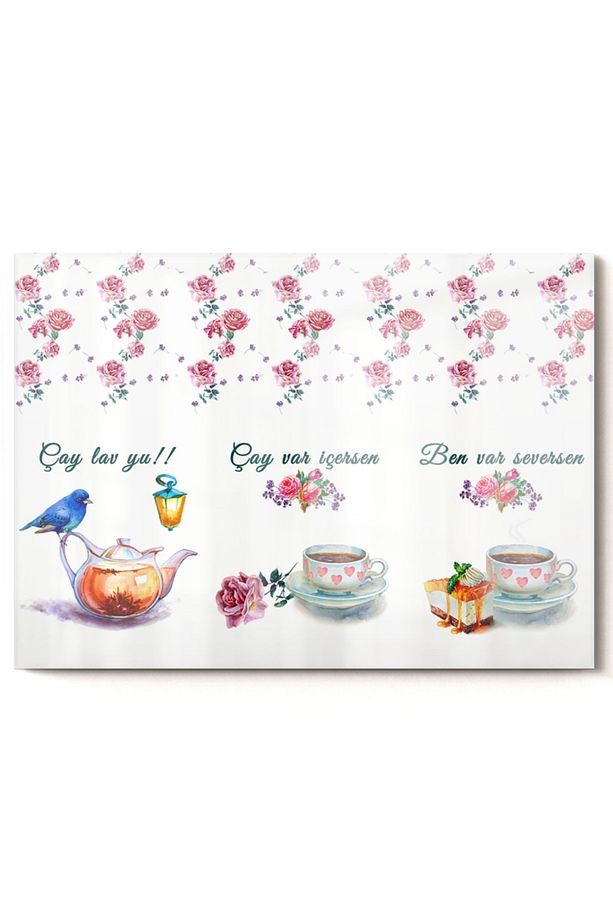 Çay Saati Çaylavyu| Mutfak Temalı Cam Tablo | 50x70 Cm