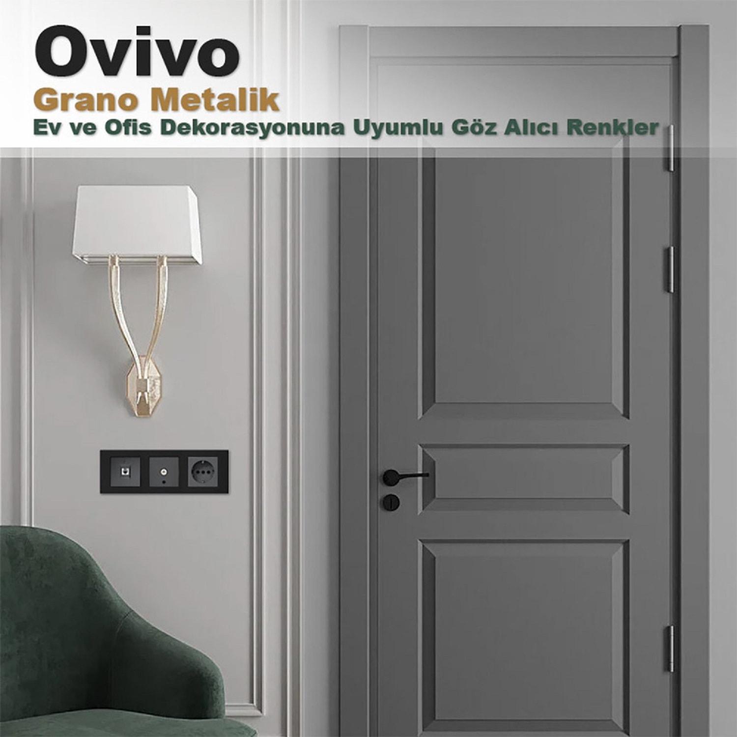 Grano Metalik Üçlü Anahtar Mocha + Füme Çerçeve