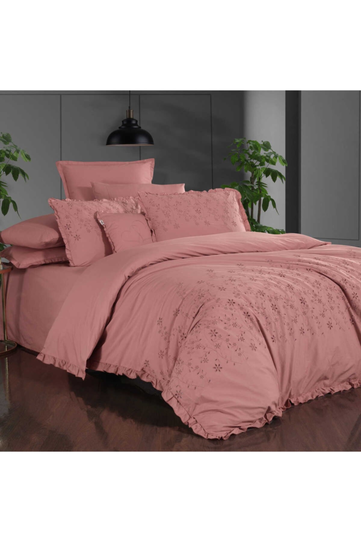 Peste Percale Çift Kişilik Nevresim Takımı V4 Pembe