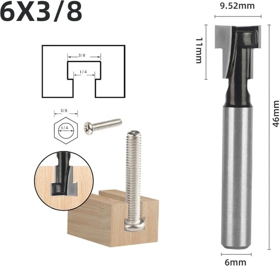 2 1/4 "6mm 6.35 mm 8mm Shank T Yuvası Kesici Yönlendirici Bit Seti Altıgen Cıvata Anahtar Delik Uçları T Planya Freze Ahşap Ağaç Işleme Için (Yurt Dışından)