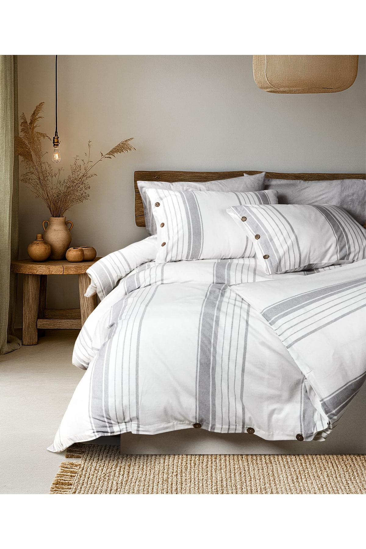 Cotton Collection Tek Kişilik Çizgili Nevresim Seti Mistray