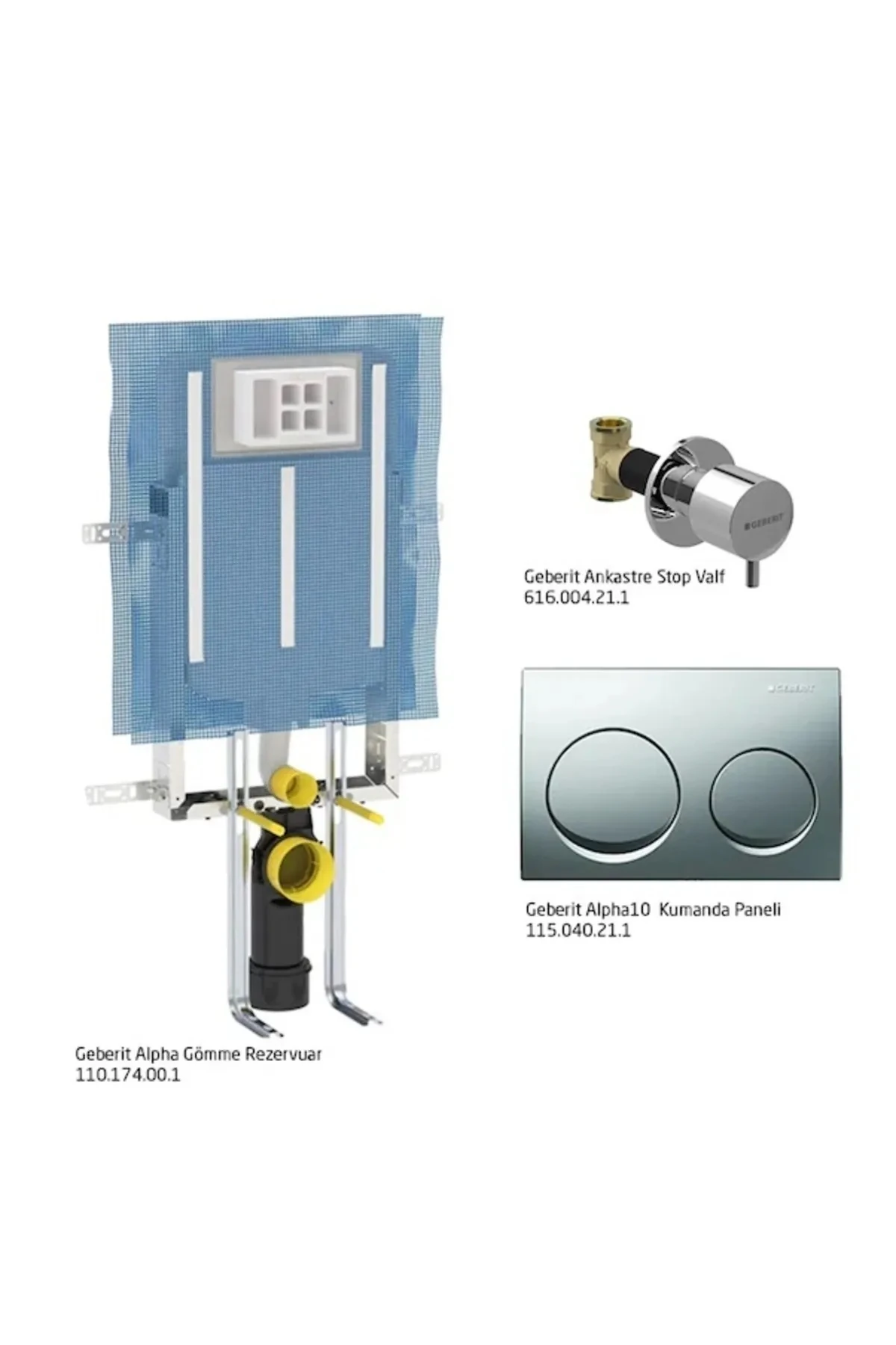 110.174.00.1 SET-2 Alpha 8 Cm Gömme Rezarvuar + Mat Krom Kumanda Paneli + Ara Kesme Stop Valf