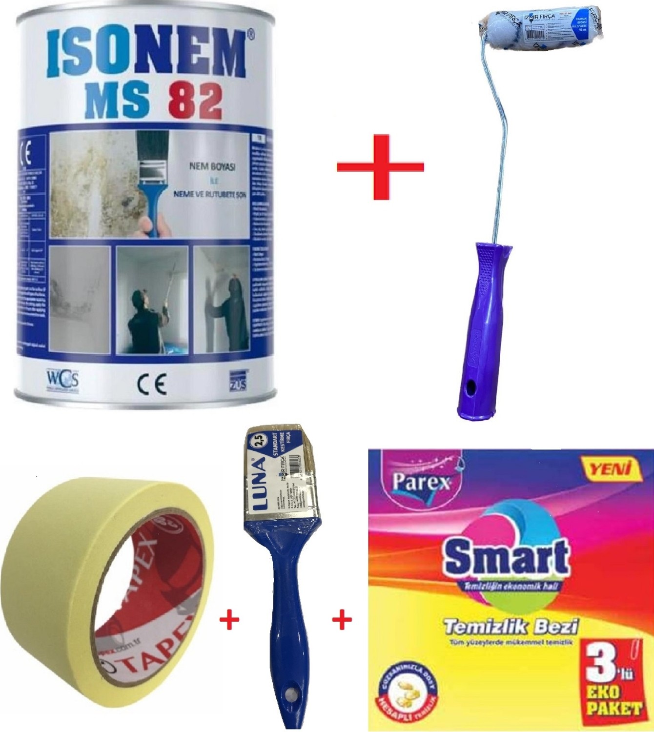 Ms 82 Nem ve Rutubet Küf Boyası + Izmir Fırça Epoksi Rulo 10 cm + 2.5 No Fırça + 3 cm Maskeleme Bandı + Temizlik Bezi