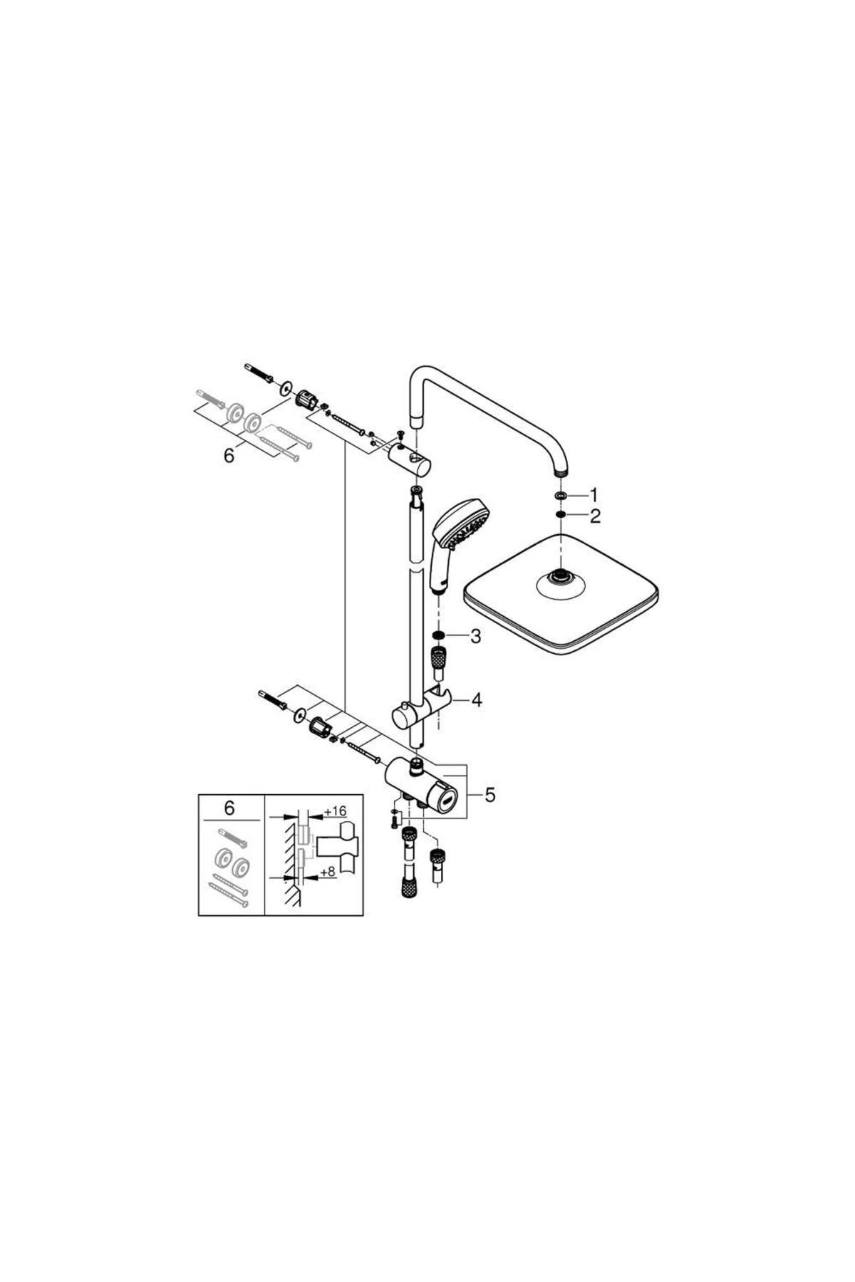 Tempesta Cosmopolitan System 250 Cube Duvar Bağlantılı, Divertörlü Duş Sistemi - 26694000