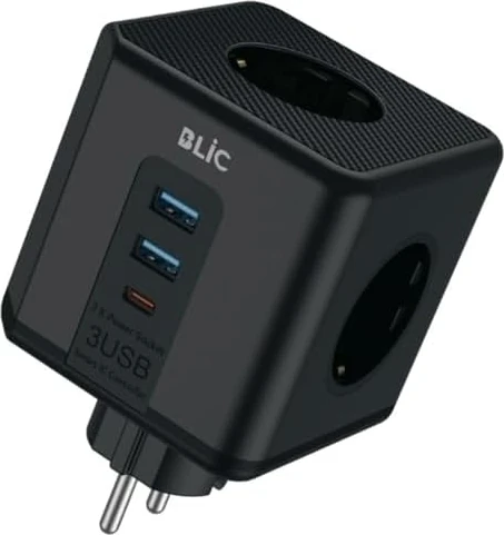 Akım Korumalı Priz Kablosuz 3&apos;lü Priz Soketi, 3x USB Girişi, 1x Type-C Girişi Priz Çoğaltıcı Kompakt Tasarım