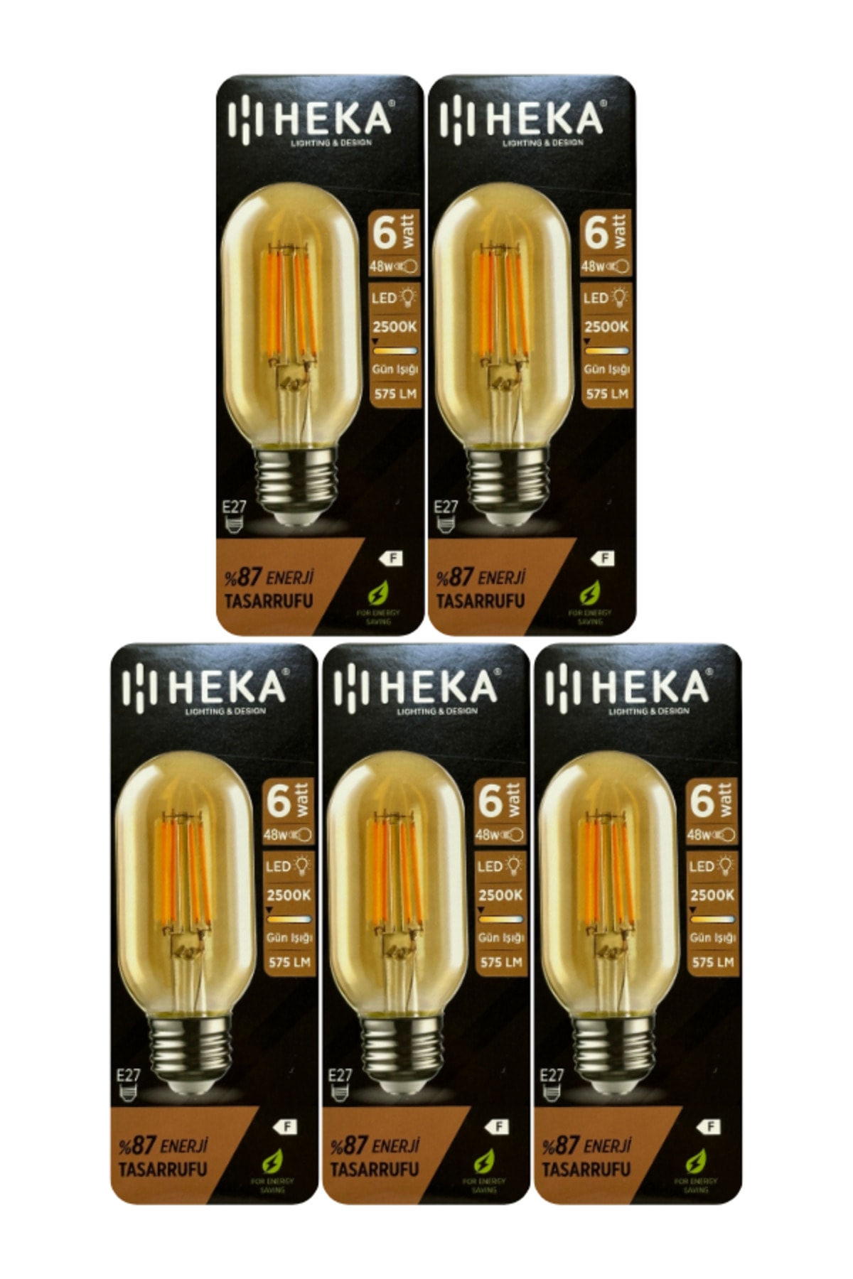 (5 Adet) 6W (48W) 2500K (Günışığı) E27 Duylu (Kalın Duy) Şeffaf Led Ampul