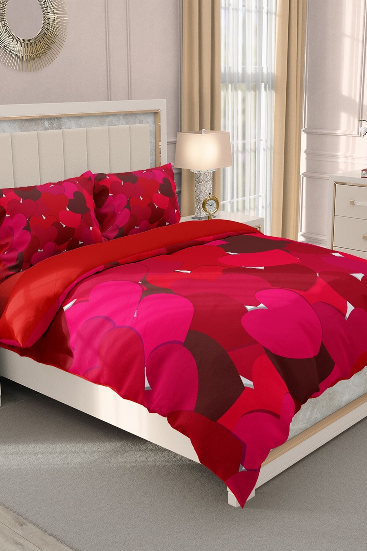 Kıng Sıze Sevgililer Günü Çift Kişilik Nevresim Takımı%100 Pamuk Saten 3d Kırmızı Aşkına 220x240cm