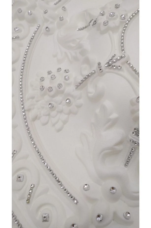 Gümüş Renk Taşlı Güneş Desenli Stropiyer Tavan Göbeği - 68 Cm