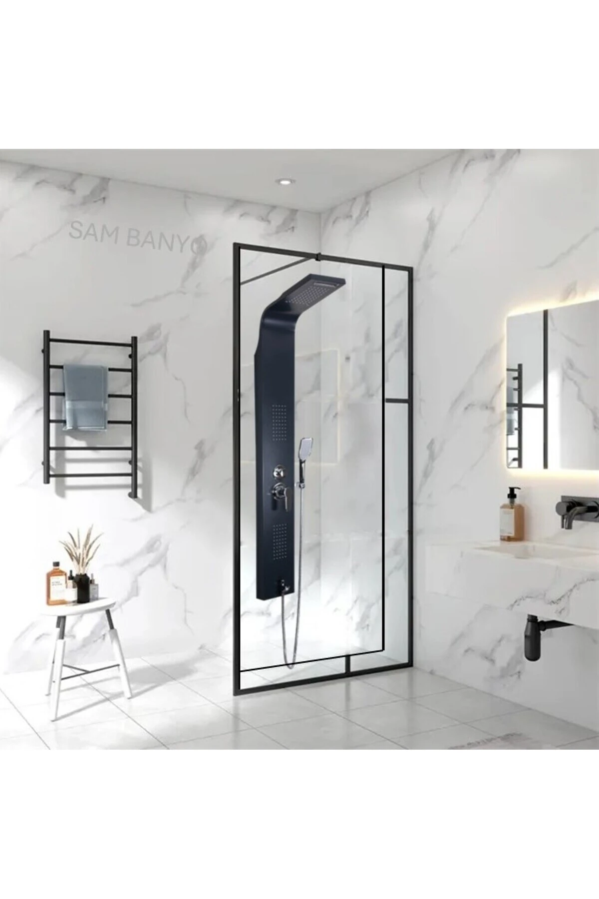 Sam Aras Siyah Duş Paneli, Robot Duş, Masajlı Duş Sistemi , Siyah Duş Kolonu,