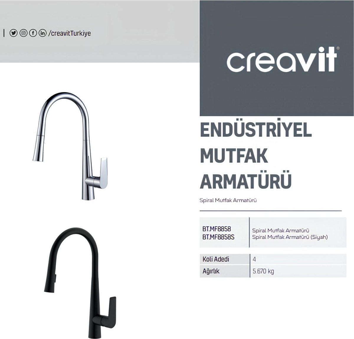 Spiralli Krom Mutfak Bataryası MF8858