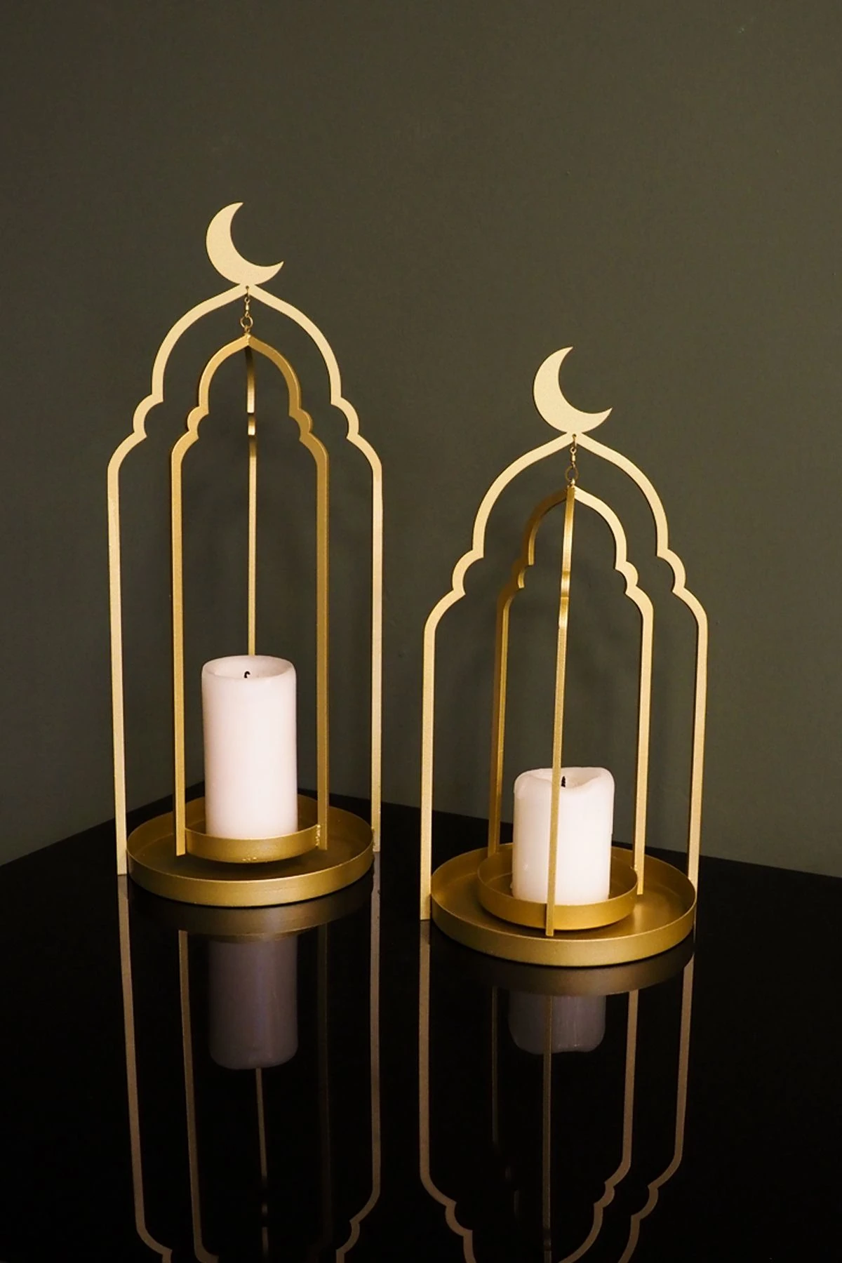 Metal 2'li Islami Mumluk Seti - Altın Renk Ramazan Süsleri - Islami Ev Dekorasyon - Wamh145