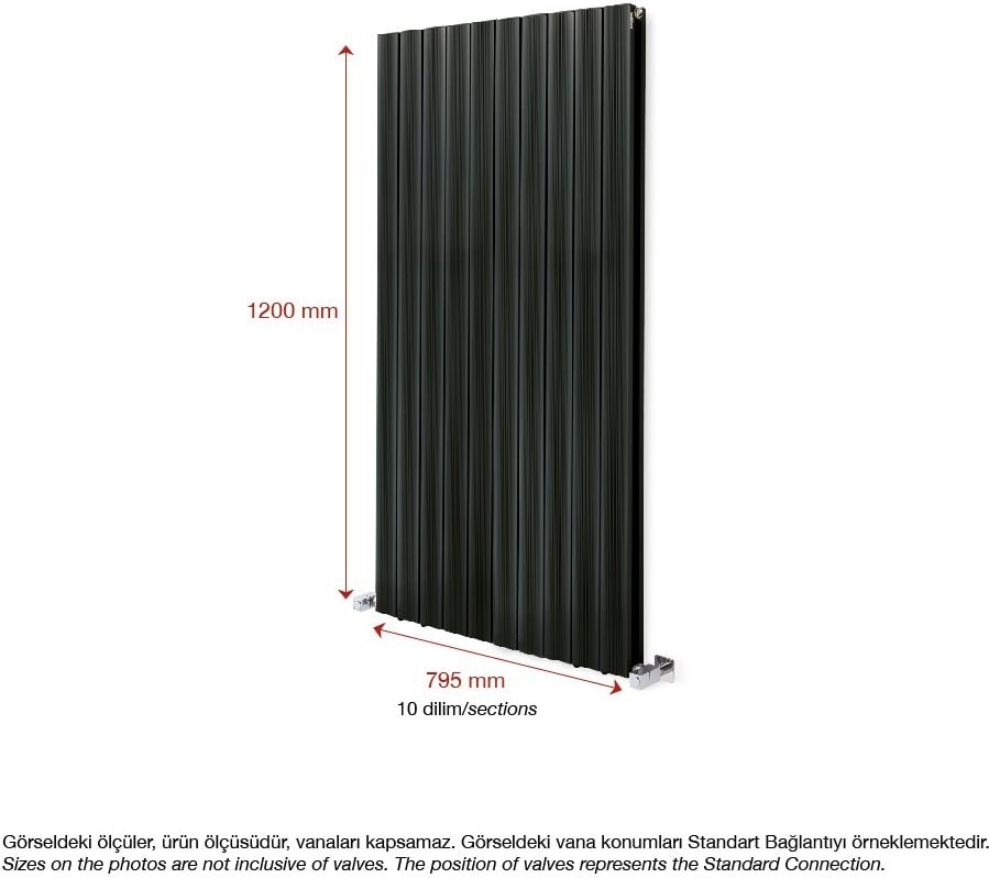 1200 x 795 MM Amber Dikey Antrasit Alüminyum Radyatör Standart Bağlantı