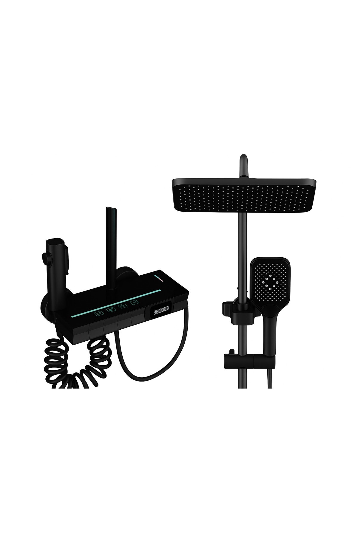 SİYAH DIJITAL EKRAN  PİYANO FONKSİYONEL AKILLI DUŞ SİSTEM BANYO BATARYA ROBOT YAĞMURLAM AMBİYANS LED