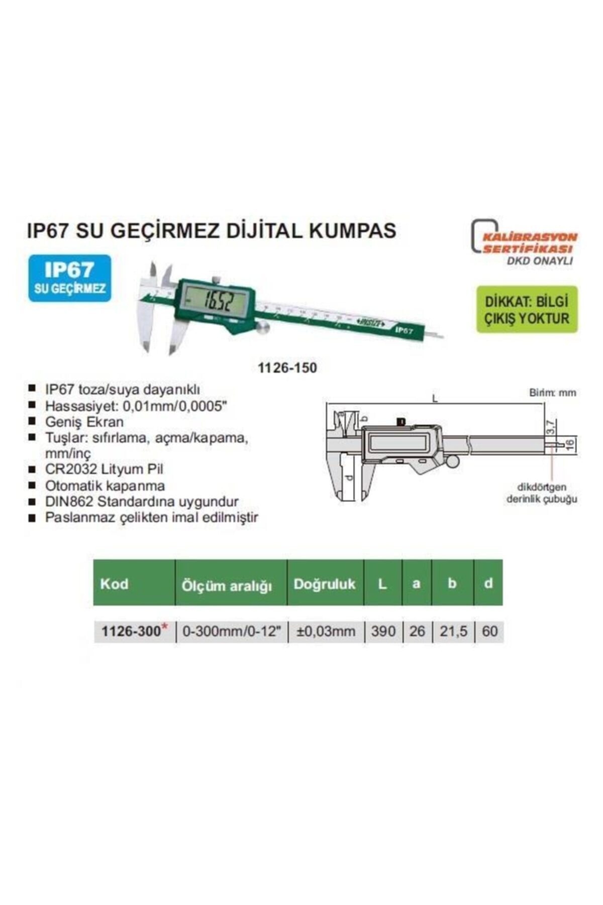 İNSİZE Insize Ip67 Su Geçirmez Dijital Kumpas 1126-300