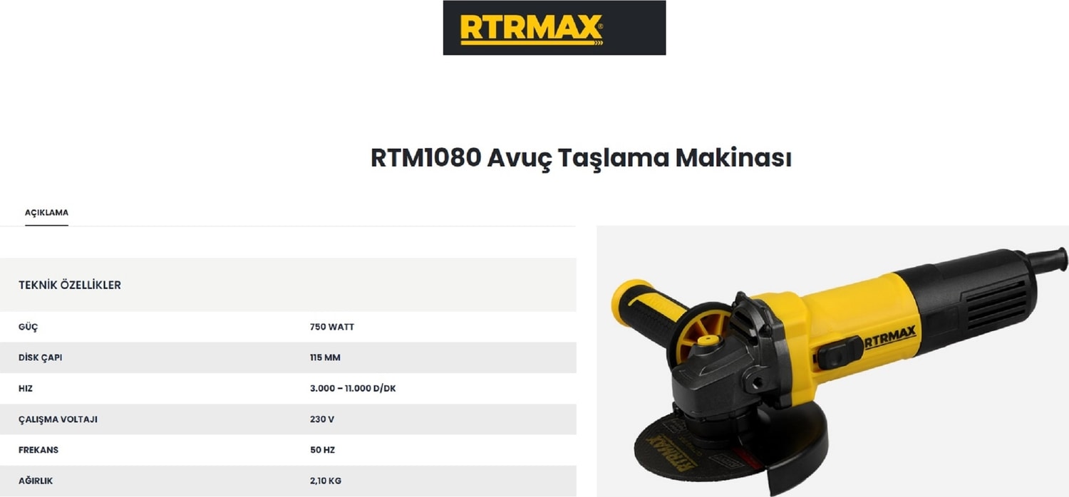 RTRMAX Rtm 1080 Avuç Taşlama Makinası