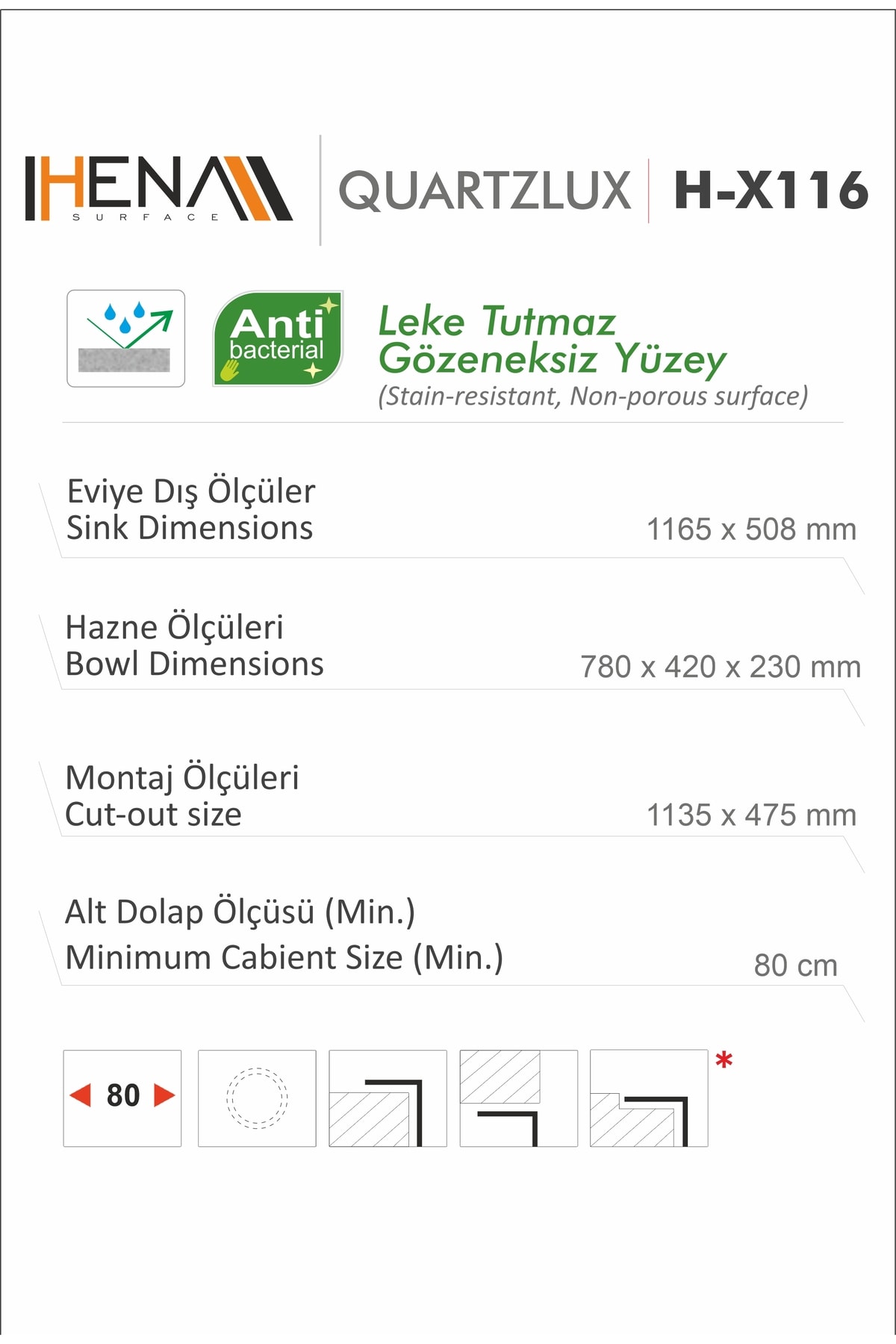 Granit Eviye 2 Gözlü SİYAH 116x50 Granit Evye Kuvars
