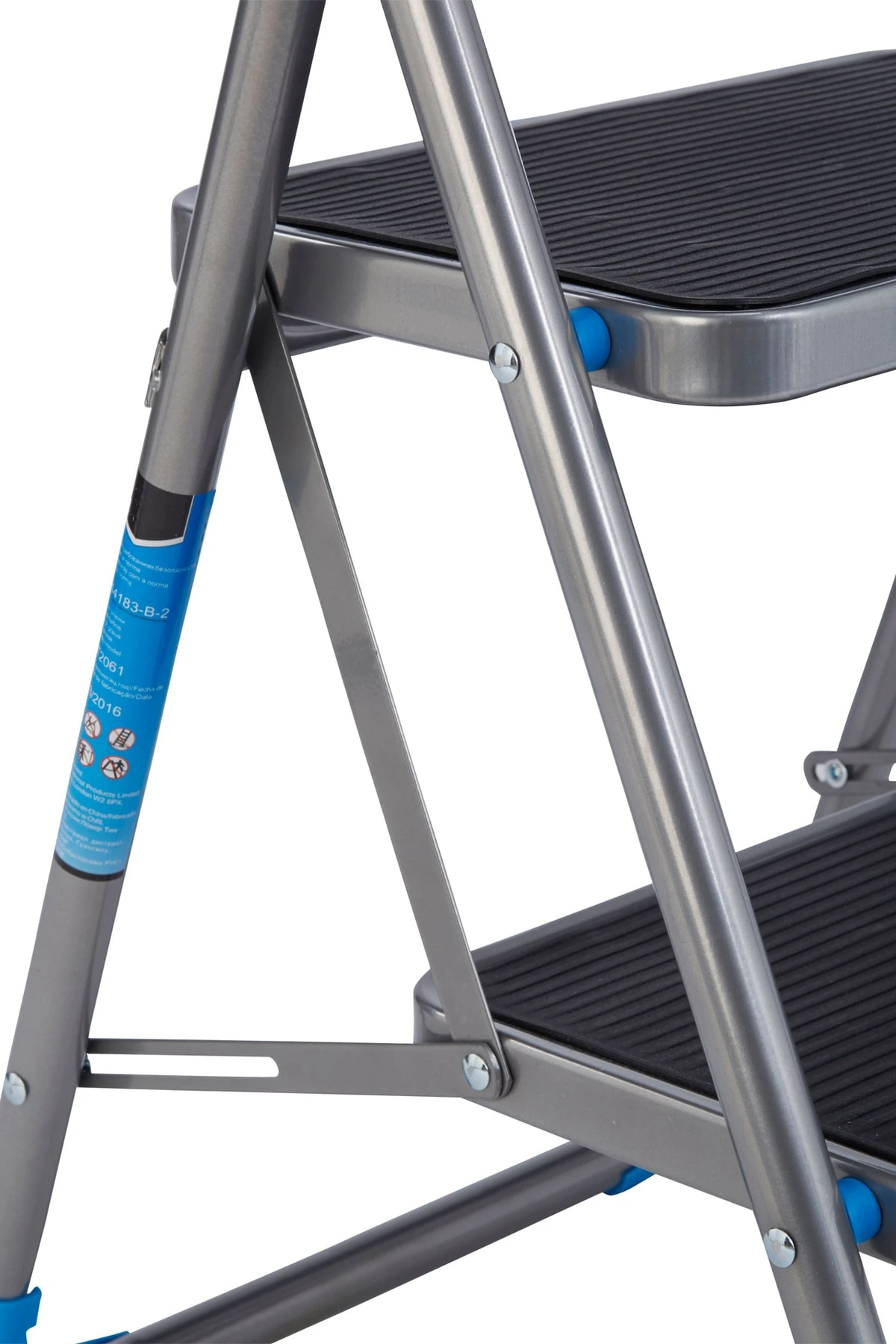 Katlanabilir 2 Basamaklı Çelik Merdiven Geniş Basamaklı Kilitli Mavi Cg020