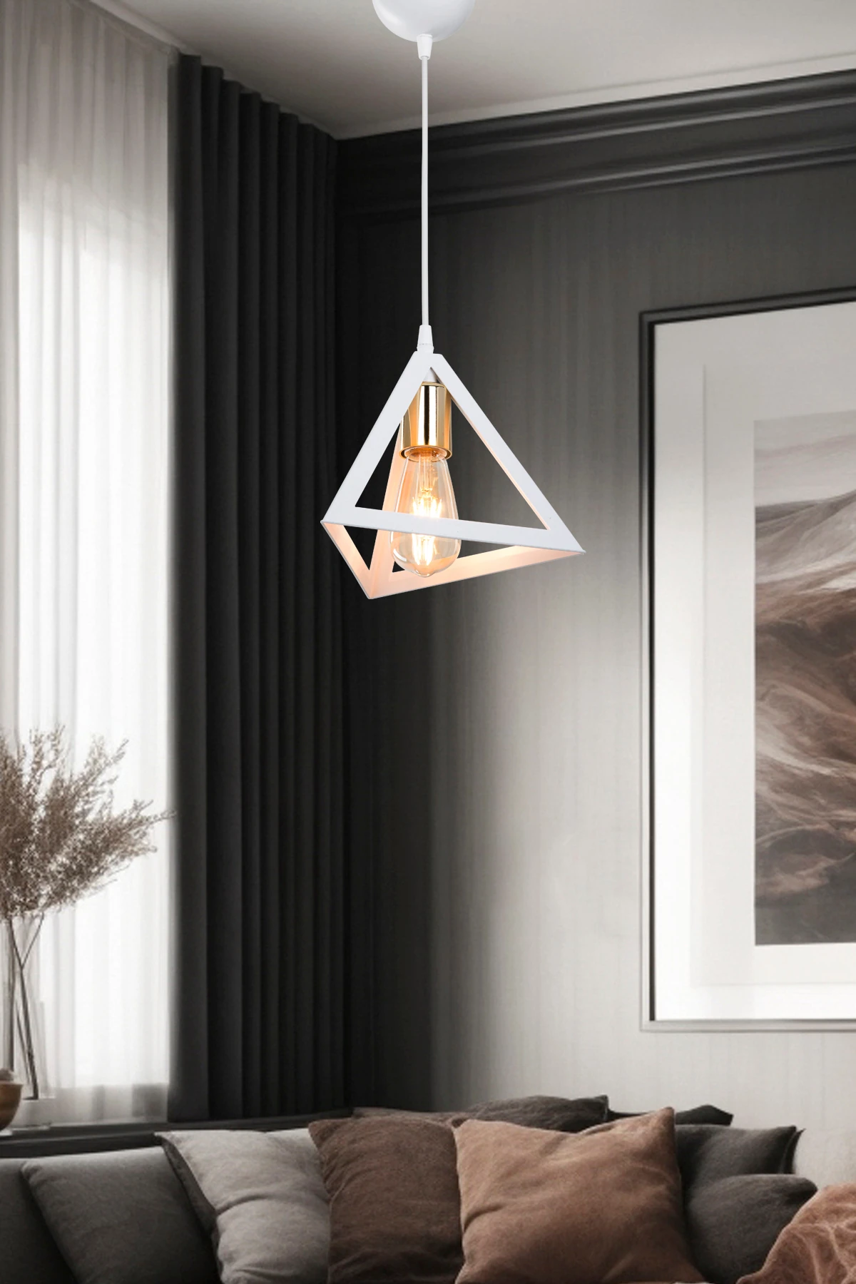 PRİZMA TEKLİ SARKIT BEYAZ/GOLD YEMEK ODASI OTURMA ODASI YATAK ODASI MUTFAK SALON