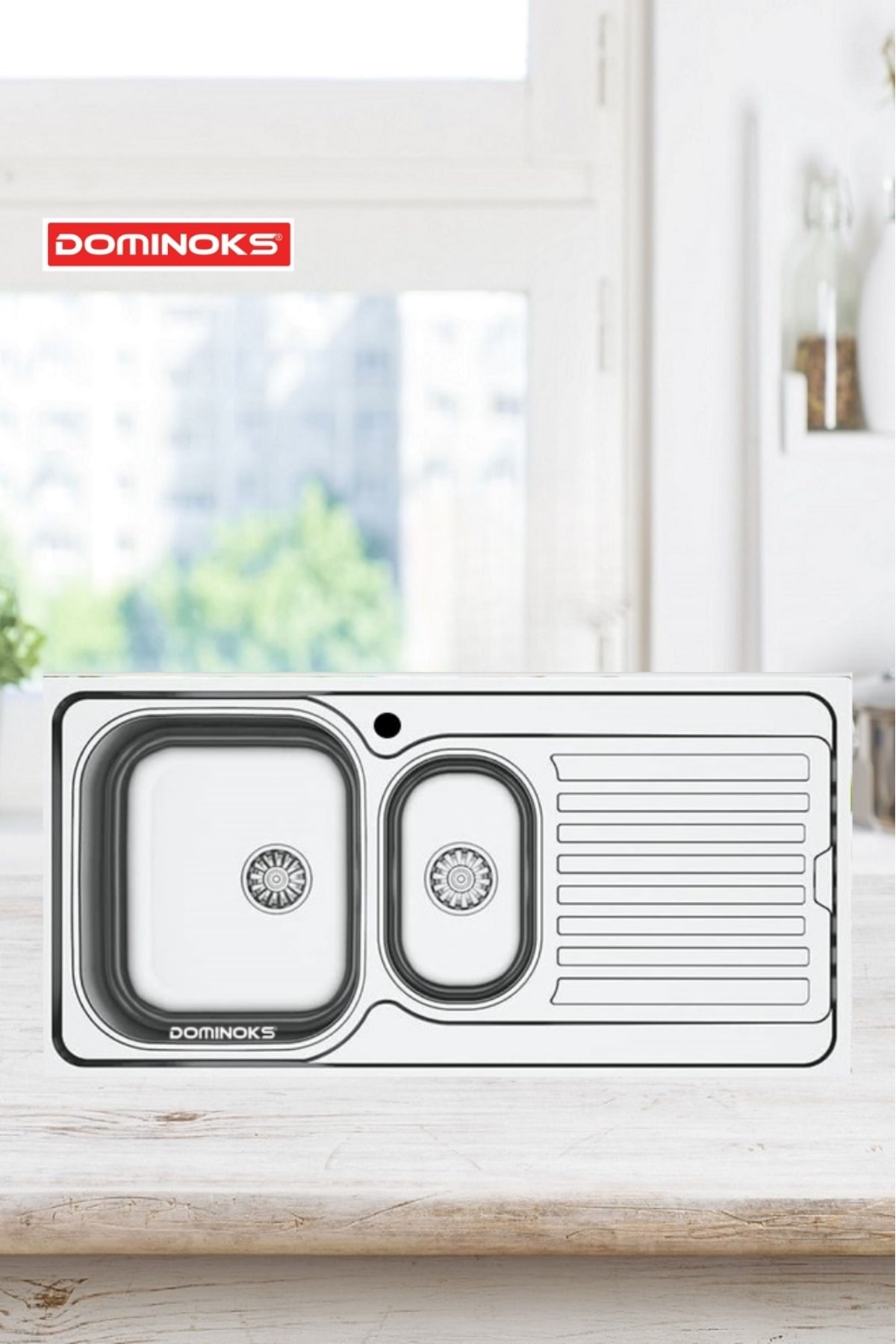 BEST 150 DESENLİ 1.5 GÖZ TEZGAH ÜSTÜ DESENLİ KROM EVYE(SAĞ)