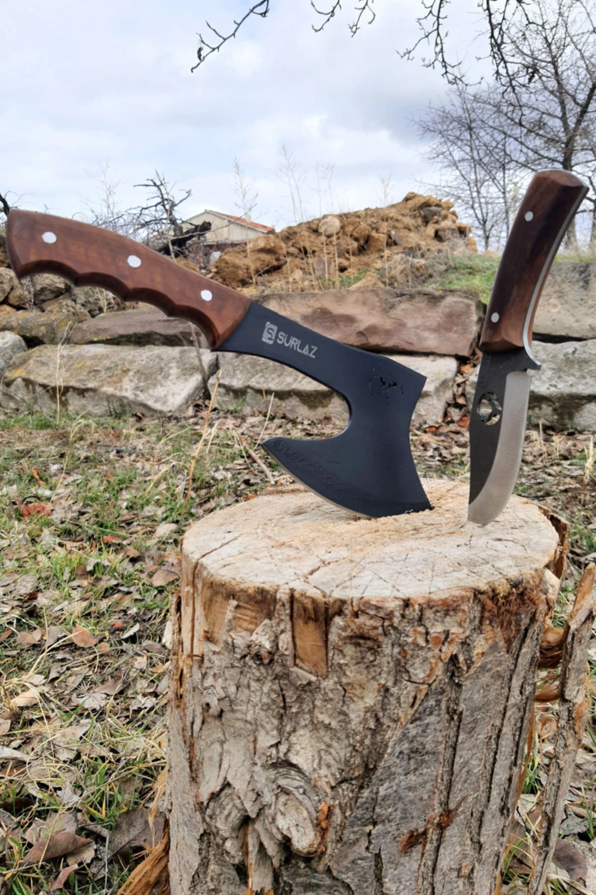 Kamp Baltası Outdoor Bıçak 2 Parça Set Kampçı Bıçak Seti