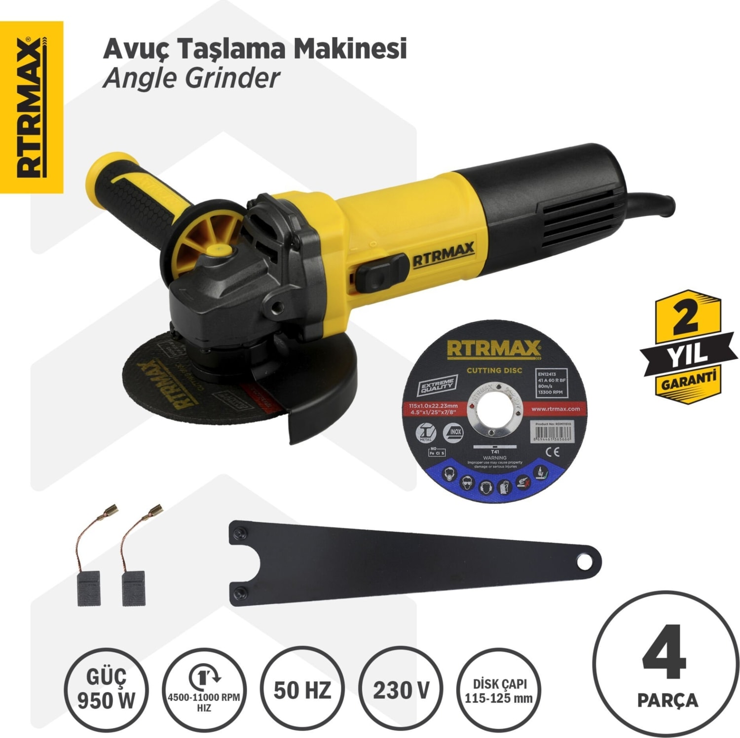 RTRMAX RTM1090 Avuç Taşlama Makinası 125 mm 950 W