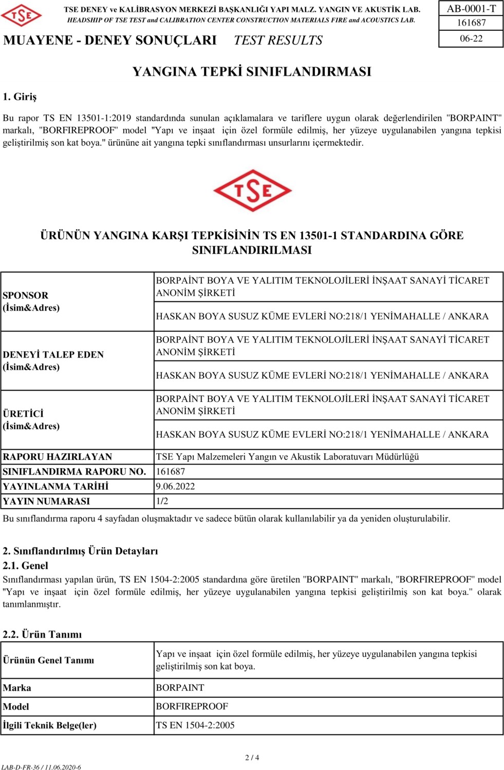 Bor Fıreproof Yangına Dayanıklı Boya 4kg