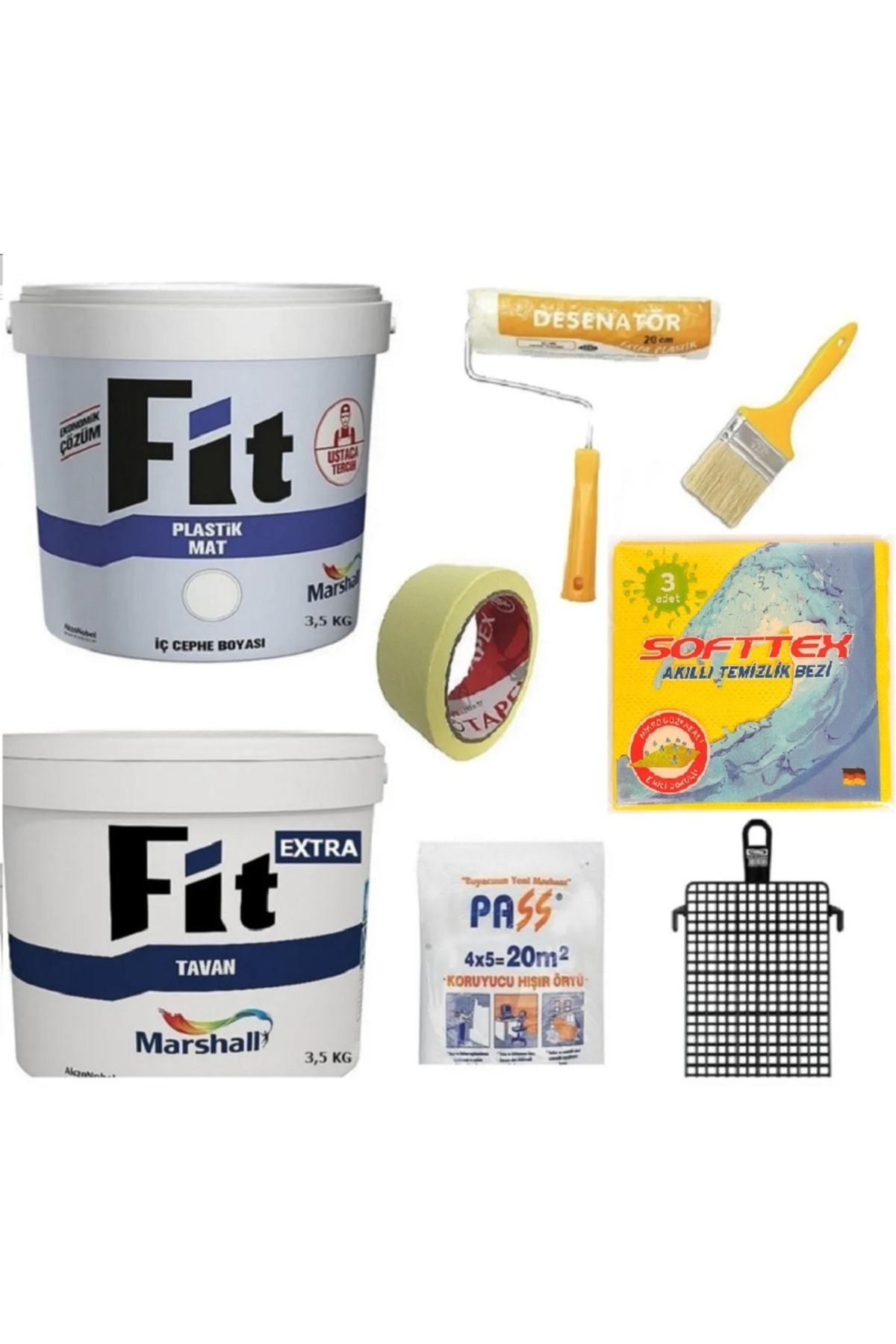 Fit Plastik Su Bazlı Duvar Boyası 3,5 kg  Fit Tavan Boyası 3,5 kg 6 Parça Boyama Seti