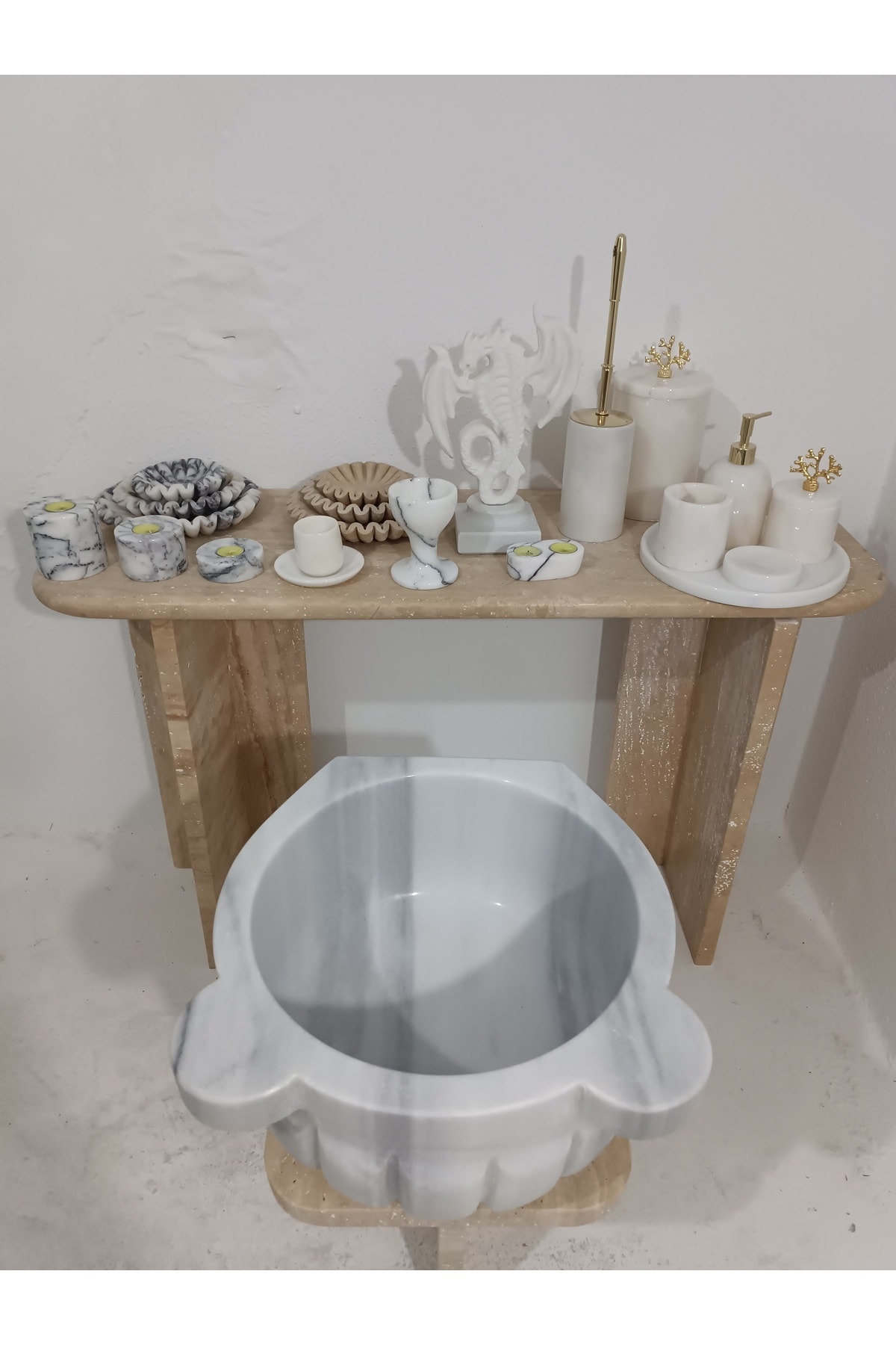 Mermer Kurna Beyaz-kavun Dilimli-hamam Kurnası-banyo Kurnası-ev Hediyesi-mermer Ev Aksesuarlar