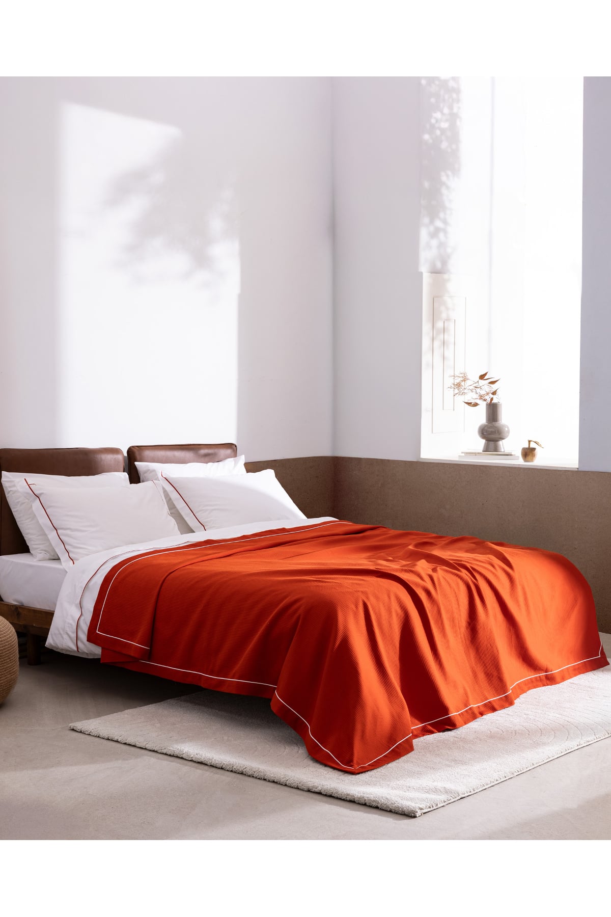 Caline King Size %100 Pamuk Pikeli Nevresim Takımı - Beyaz/Kiremit