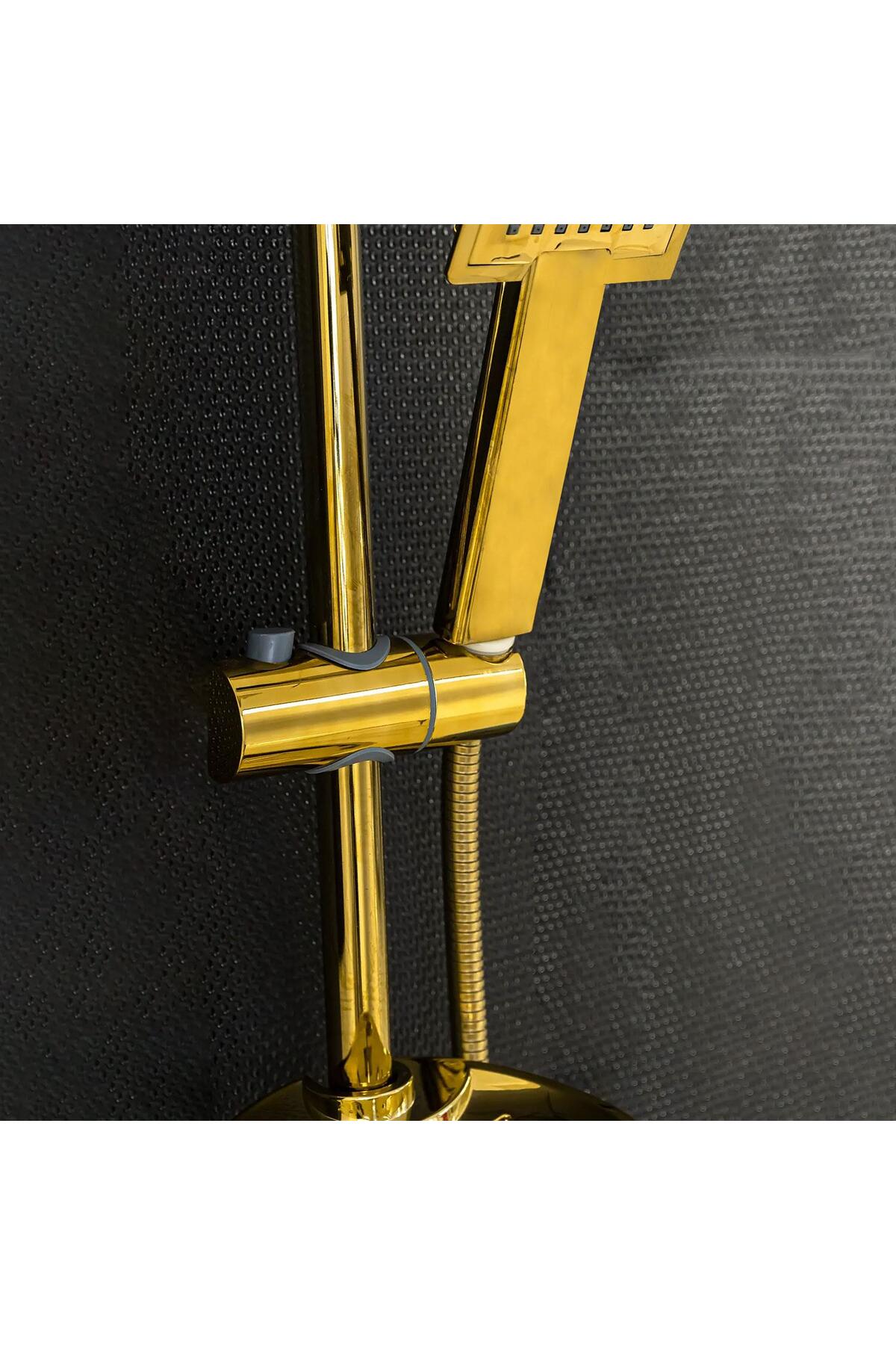 Dayanıklı Gold Kare Robot Tepe Duş Seti Shower Banyo Başlığı Takımı Başlık Sistemi Gold Altın