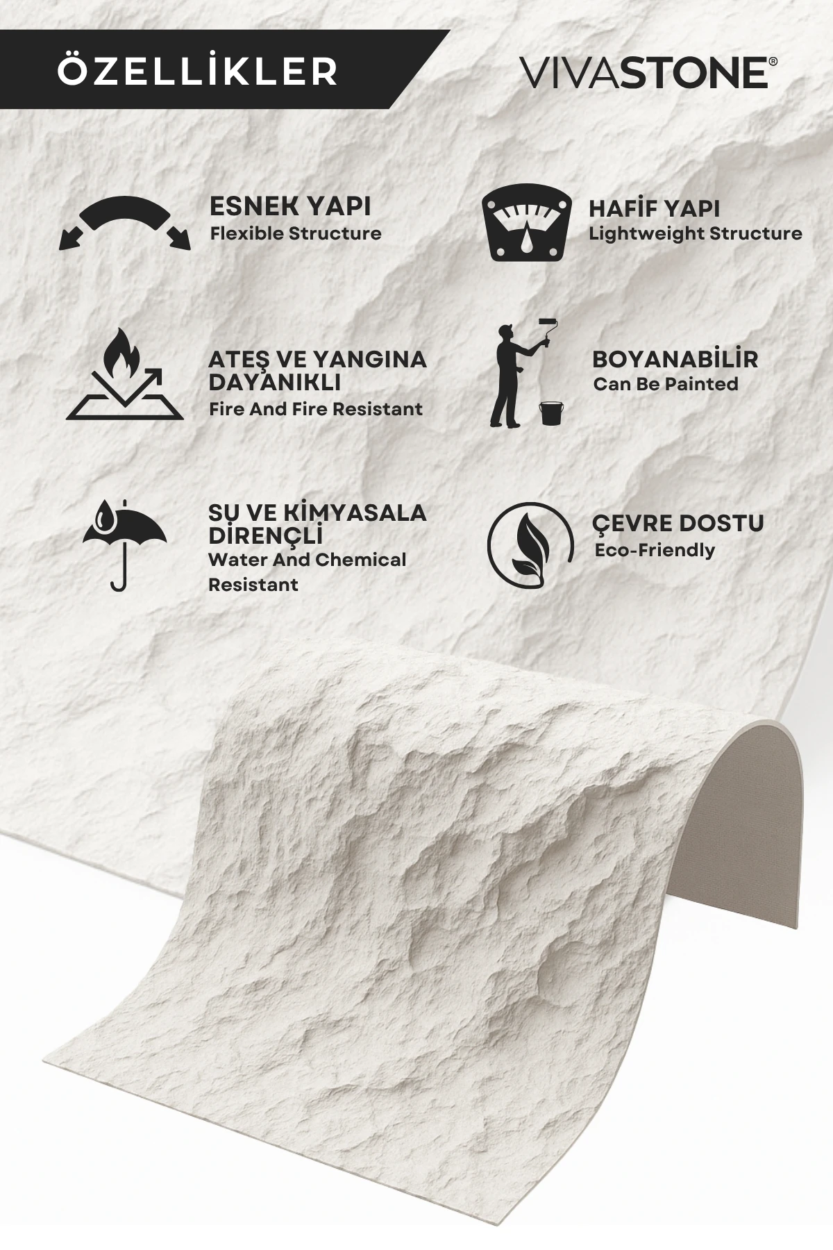 Esnek Taş Panel Soft Stone 60x120 cm - İç Ve Dış Mekan Dekorasyon Paneli - 3 Boyutlu Gerçek Taş Doku