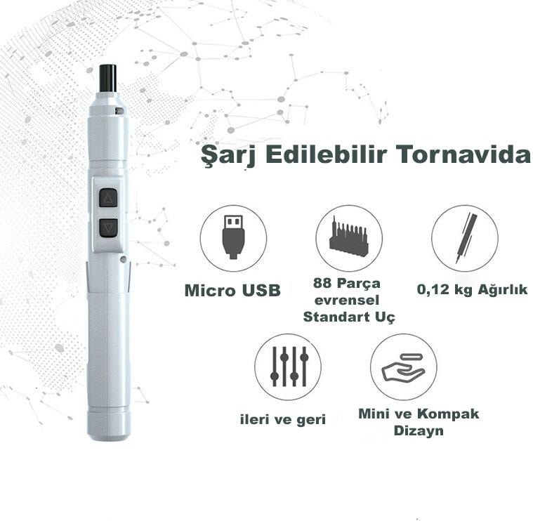 Mini Taşınabilir Tornavida Akülü Şarjlı Elektrikli