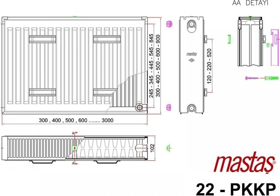 600X1100 Panel Radyatör Tip 22-Pkkp Beyaz
