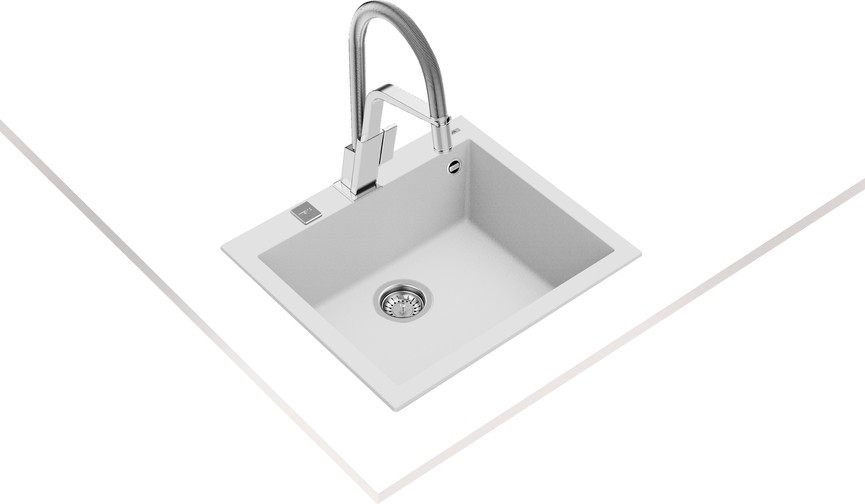 FORSQUARE 50.40 TG ARTIC WHITE Ankastre Kumanda Sifonlu Granit Eviye Beyaz 50 cm 115230009