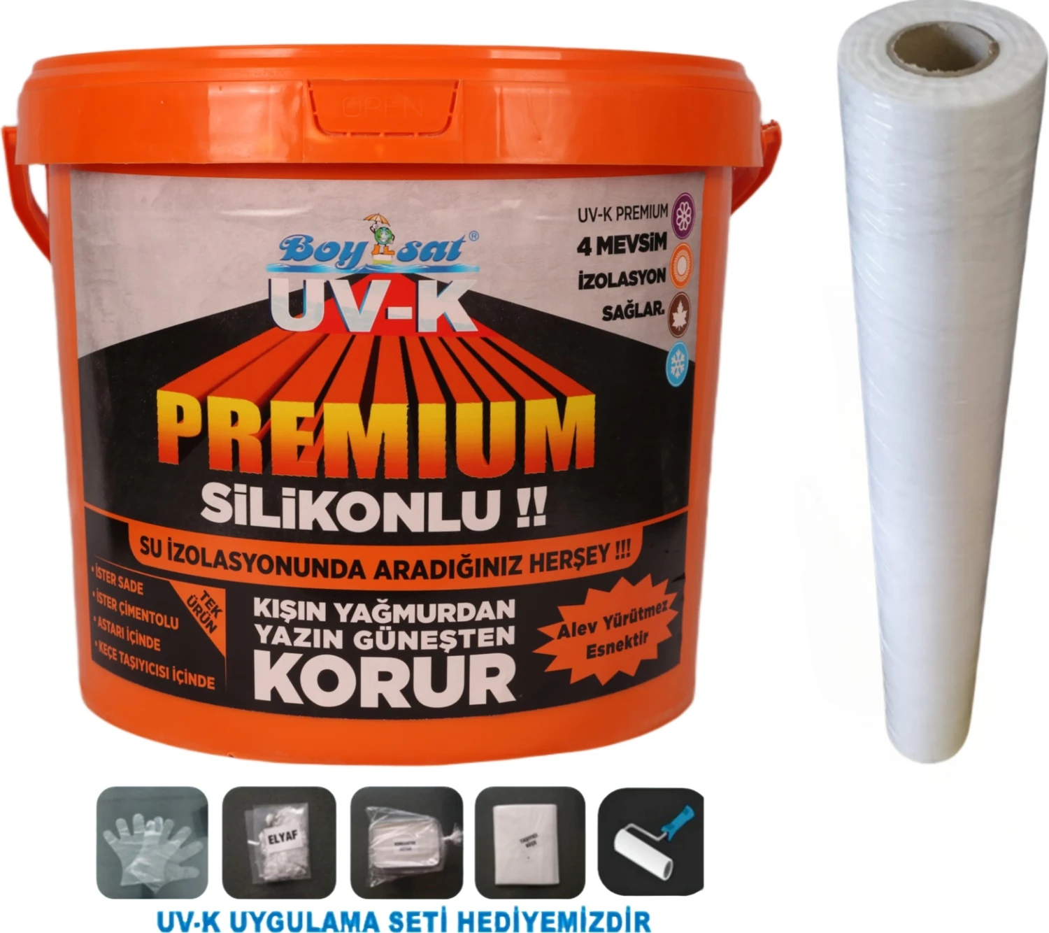 Avantajlı Paket Uv-K Premium Silikonlu 15 kg Su Yalıtım Boyası ve Izolasyona Yardımcı Keçe