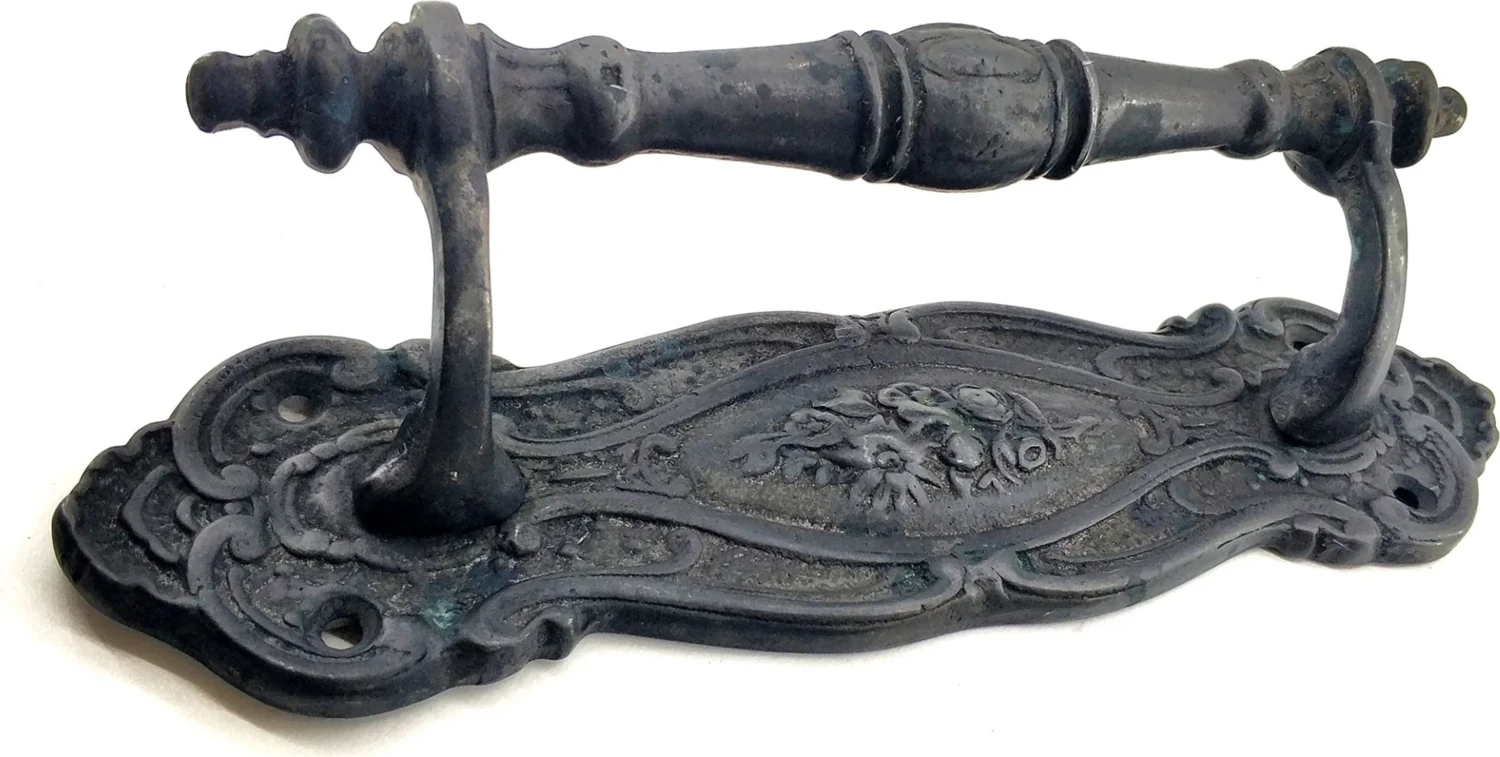 Antika Tarz Dekoratif Pirinç Çiçekli Yan Çekme Kapı Kolu - 240X62 Mm, Oksit