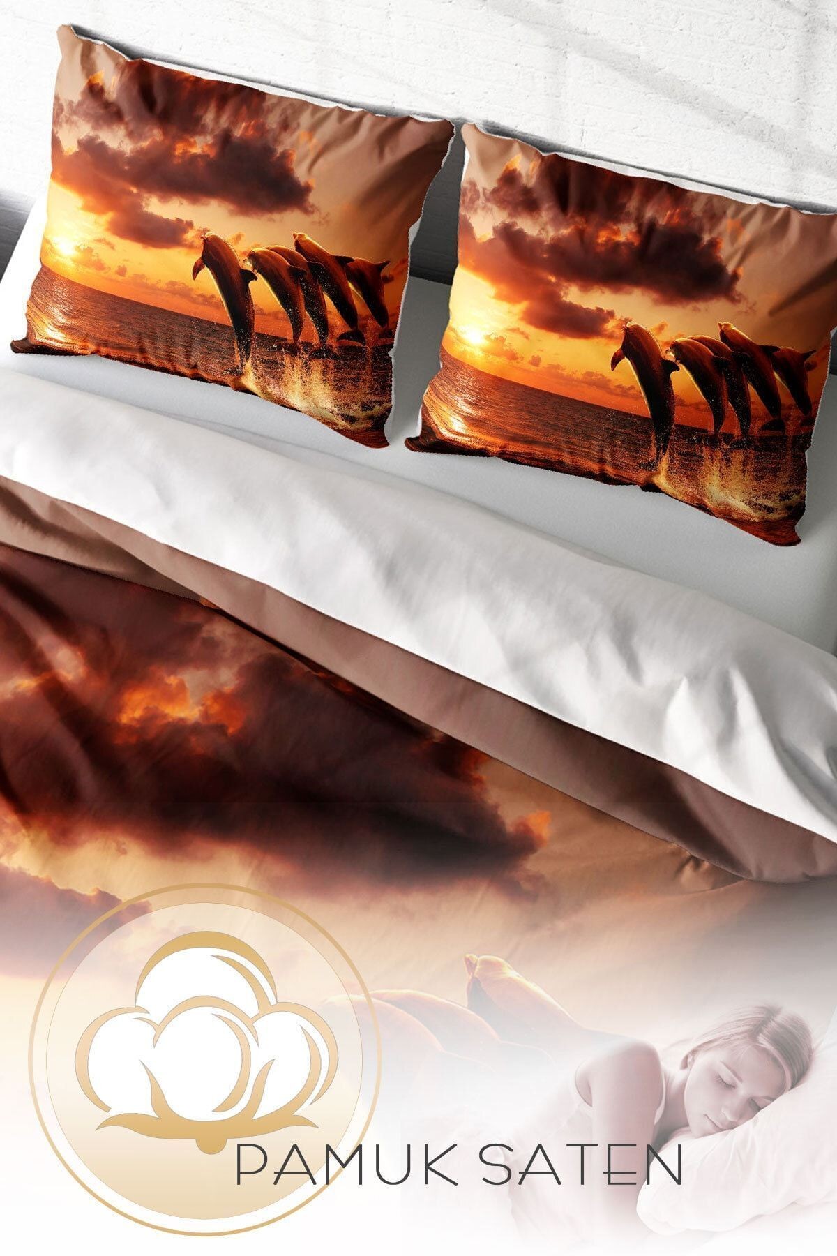 Nevresim Takımı %100 Doğal Pamuk Çift Kişilik 3d Digital Dolphin1