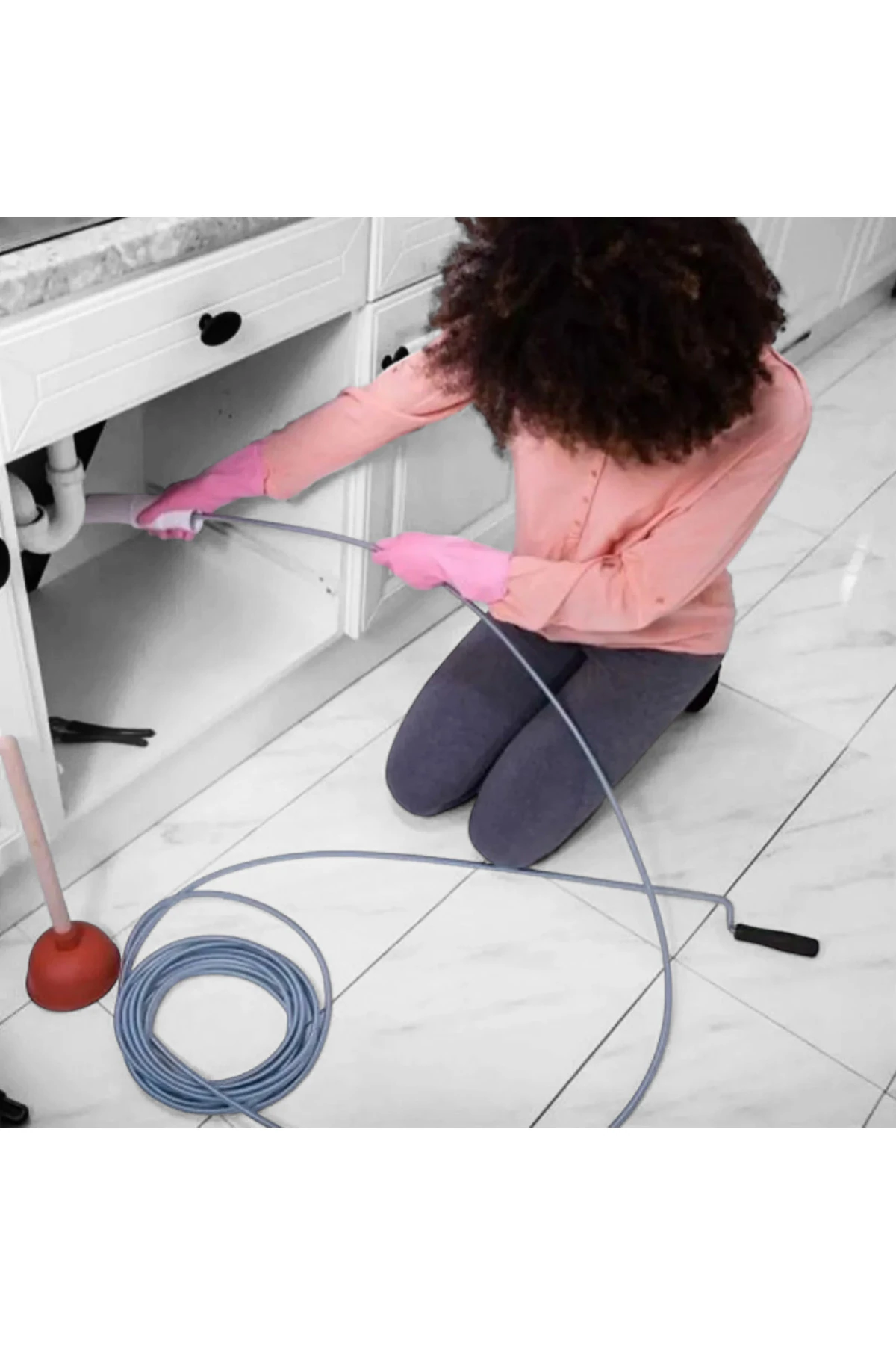 Premium 5 Metre Tıkanıklık Açma Klozet Gider Açıcı Boru Temizleme ÖZEL UÇLU Spiral Kanal Susta