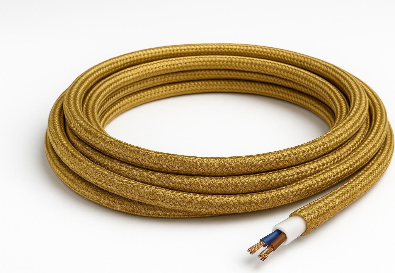 Dekoratif Kumaş Aydınlatma Elektrik Kablosu (2*0,50 TTR) (Simli Gold) 1 Metre