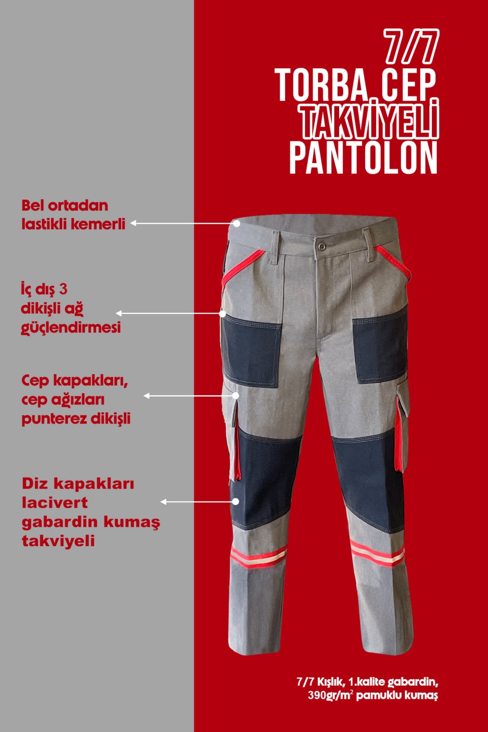 7/7 Torba Cep + Takviyeli Kışlık Iş Pantolonu – Dayanıklı, Konforlu ve Şık