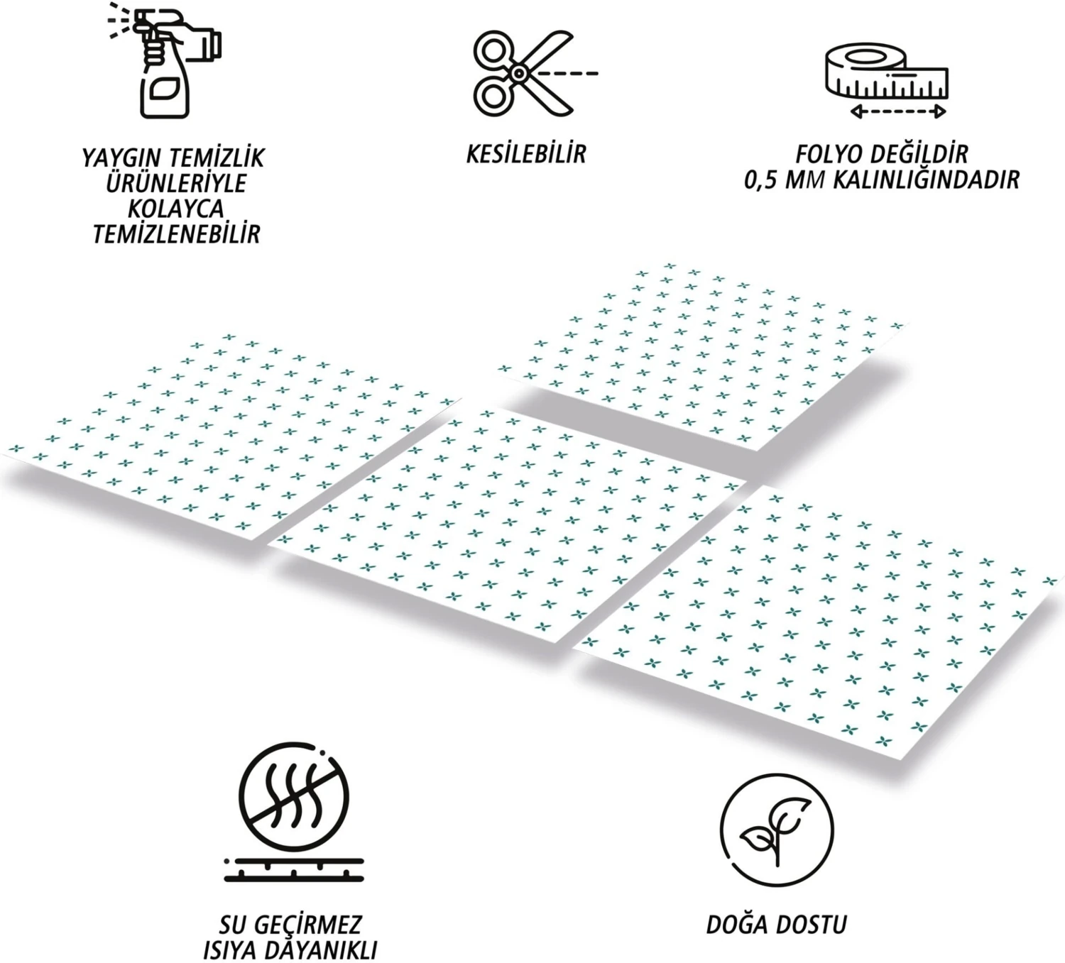 Kendinden Yapışkanlı Yonca Desenli Pvc Karo 30X30 cm (4 Adet) 0,36M2