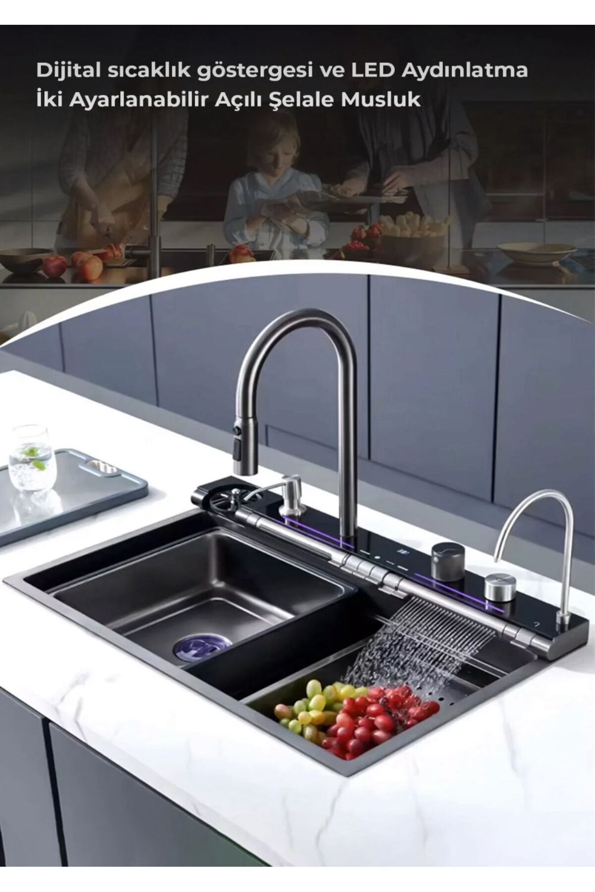 Evole Dijital Ledli Akıllı Eviye Seti 7 Fonksiyonlu Su Çıkış