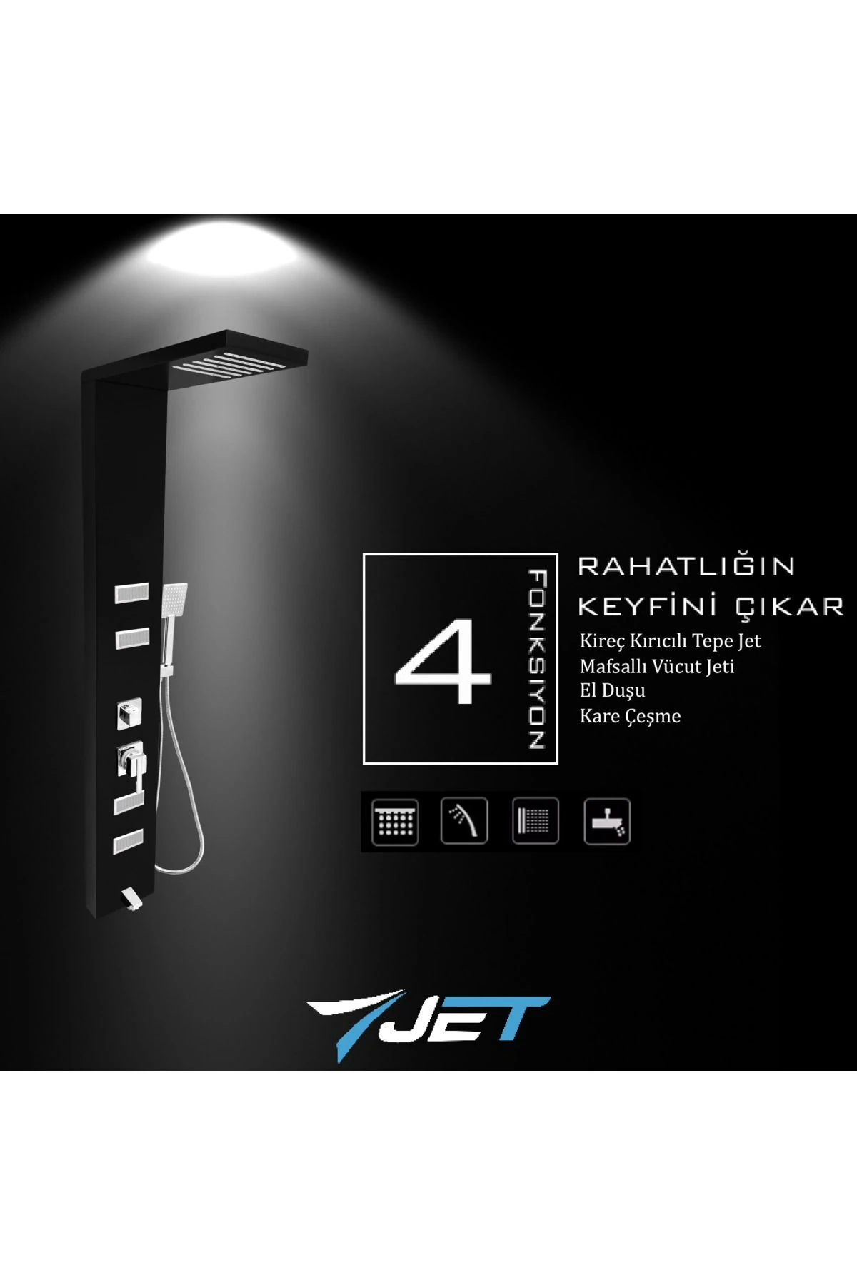 Diamond Siyah Masajlı Duş Paneli- Dikey Jakuzi - Duş Robotu - El Duşu - Duş Başlığı