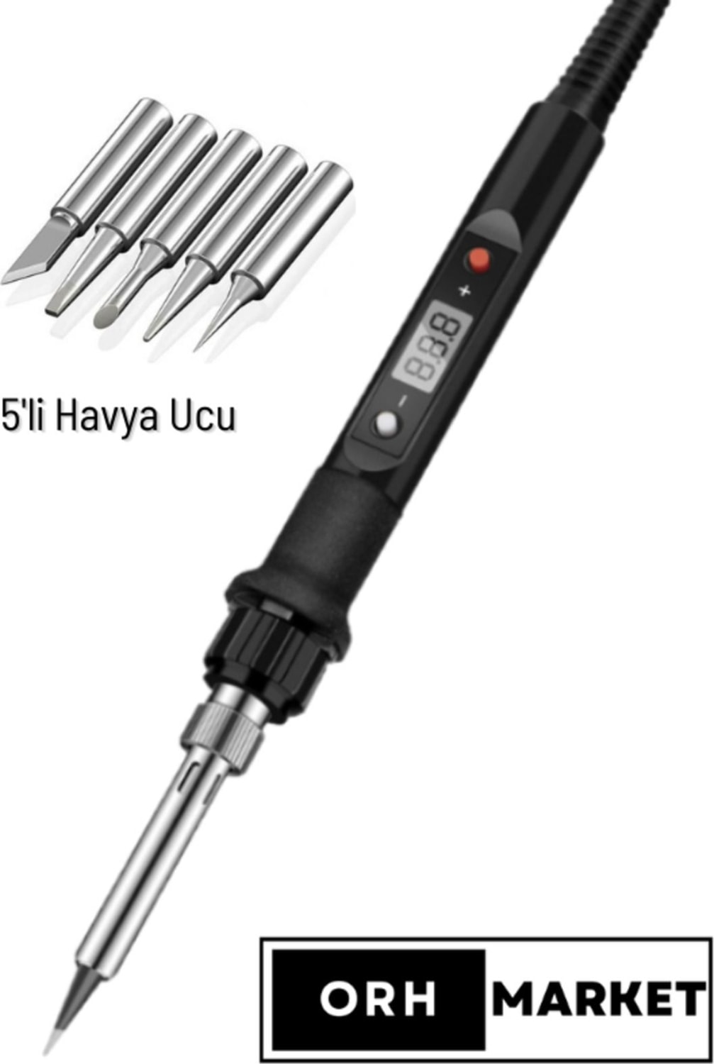 80W Yüksek Kalite Digital LCD Seramik Rezistörlü Kalem Havya Lehim Makinesi ve 5'li Uç