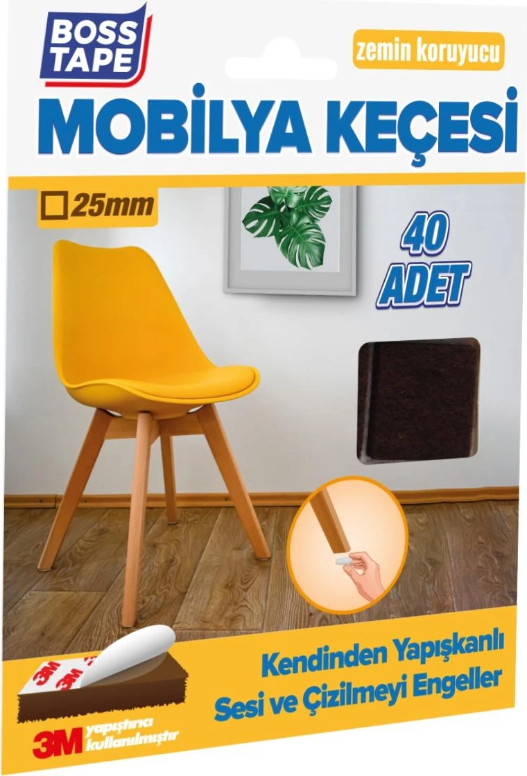 3M Yapışkanlı 40 Adet 25MM Kare Kahverengi Mobilya Sandalye Masa Ayağı Keçesi