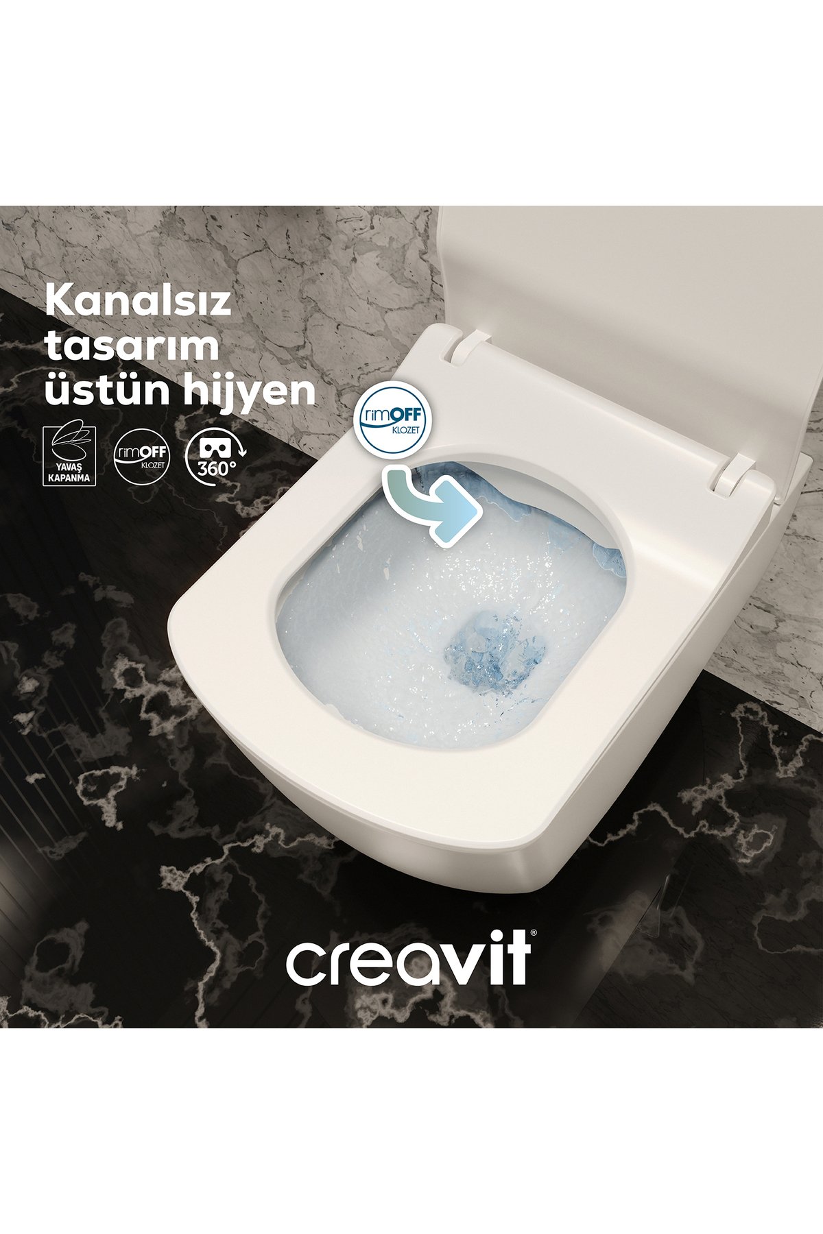 Elegant Rim-Off Asma Klozet ve Duroplast Yavaş Kapanan Klozet Kapağı