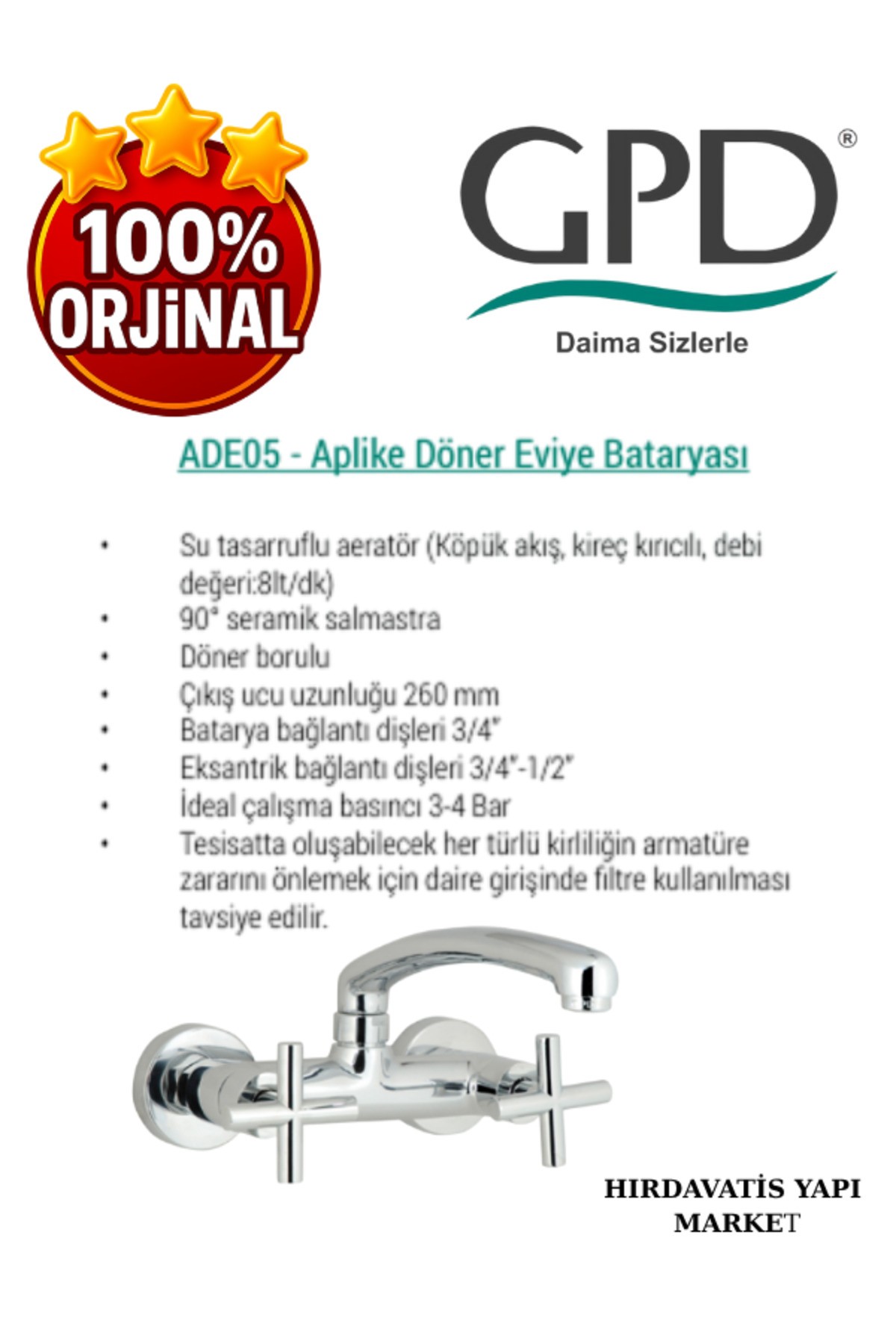 Nino ADE05 Aplike Döner Eviye Bataryası