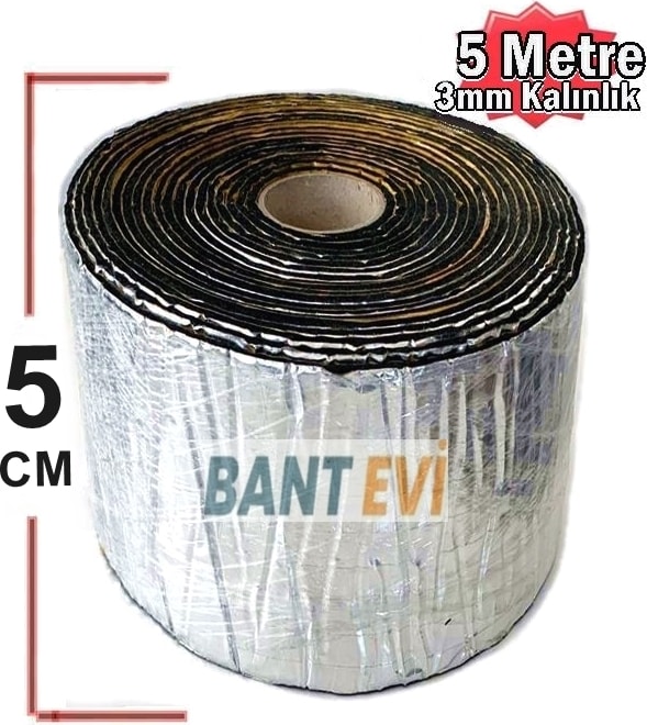 Folyolu Kauçuk Bant Isı ve Ses Izolasyon Bandı 5cmx5mt Alüminyum Folyolu Kauçuk Yalıtım Bandı