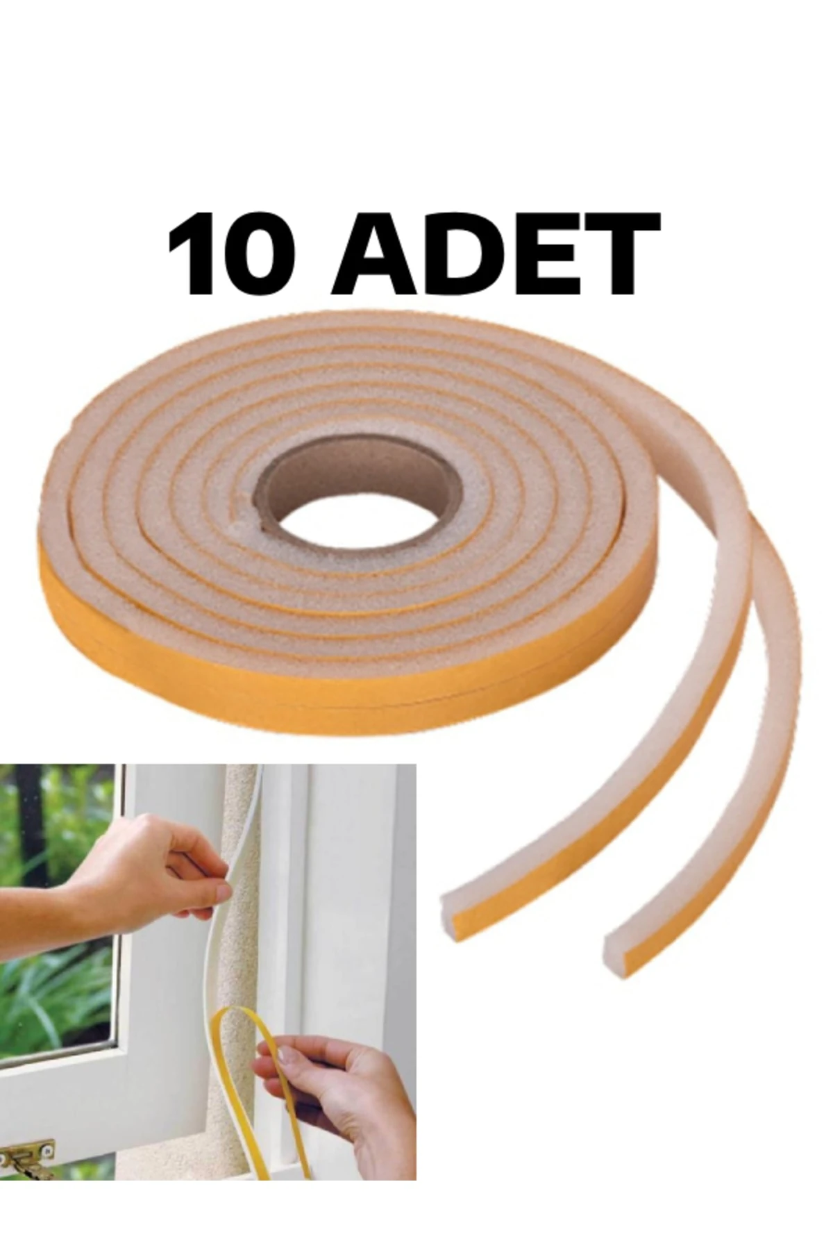 10 Adet x 5 mt (50 METRE)Yapışkanlı Pencere Bandı İzolasyon Isı Yalıtım Süngeri Soğuk Toz Geçirmez