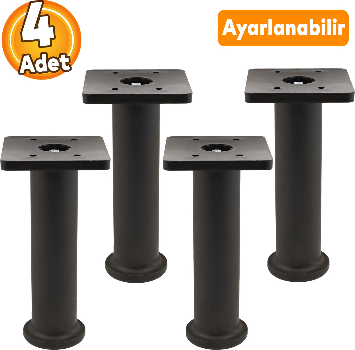 (4 Adet) Ayarlanabilir Destek 15 cm Siyah Mobilya Kanepe Koltuk Baza Yükseltme Yükseltici Ayağı Ayakları